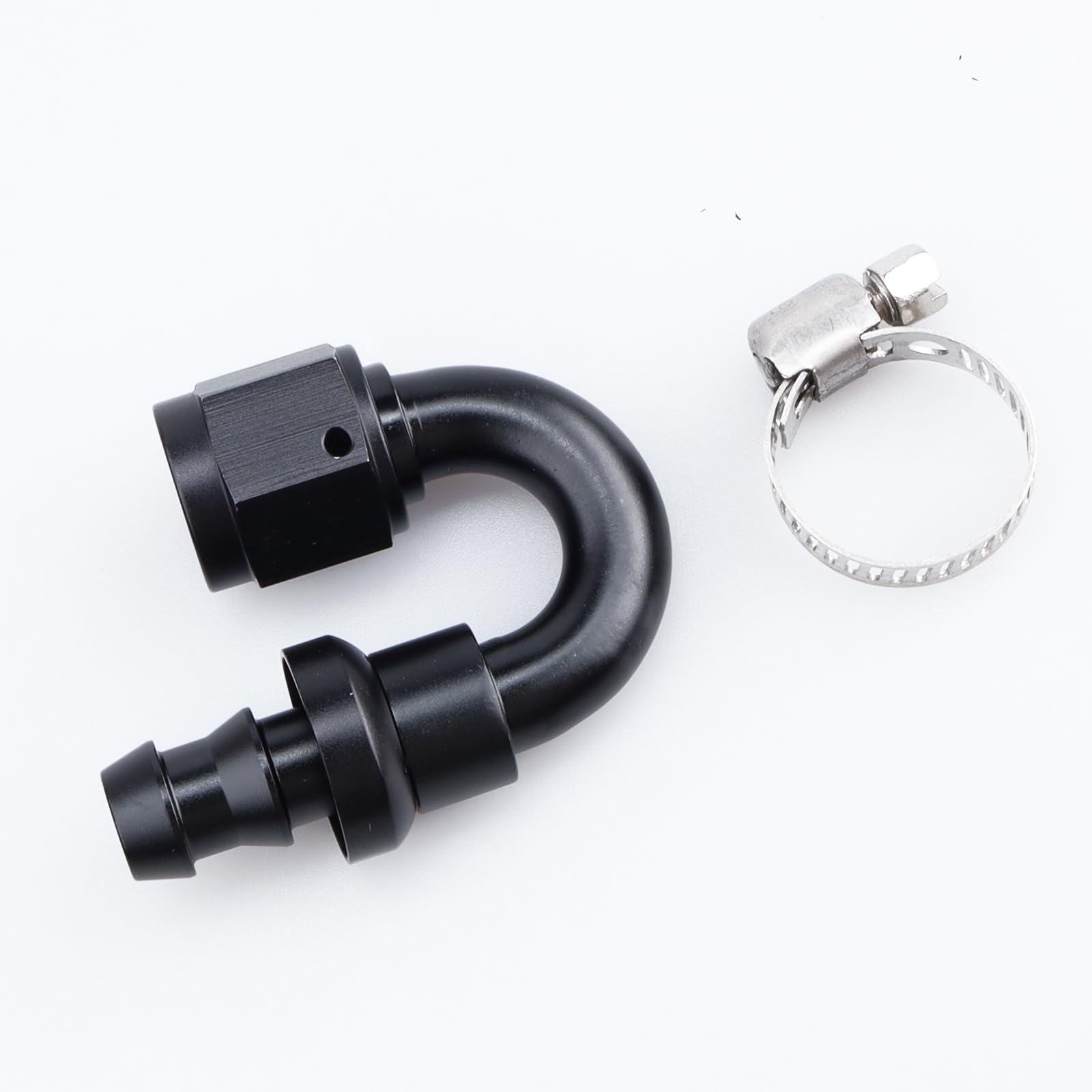 Ac Performance 180 Degree Female -6 An To 3/8'' Push Lock Hose End Barb Fitting Aluminum Black With Clamp