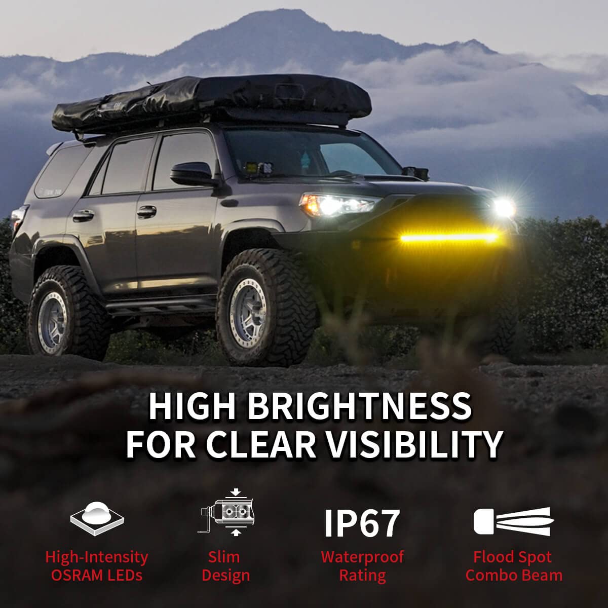 Lasfit 22 Inch Amber Light Bar, Spot Flood Combo Beam, Single Row Yellow Led Bar For Off Road Driving Light, Ip67 Waterproof For