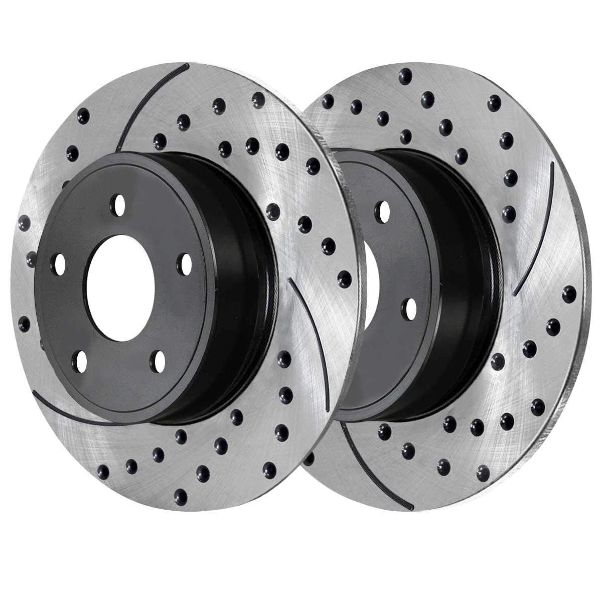 Autoshack Black Hat Drilled And Slotted Brake Rotors With Ceramic Pads Rear Brake Rotor Replacement Kit For Dodge Grand Caravan Journey Vw Routan 2008-2011 Chrysler Town & Country Scdpr63052630521326