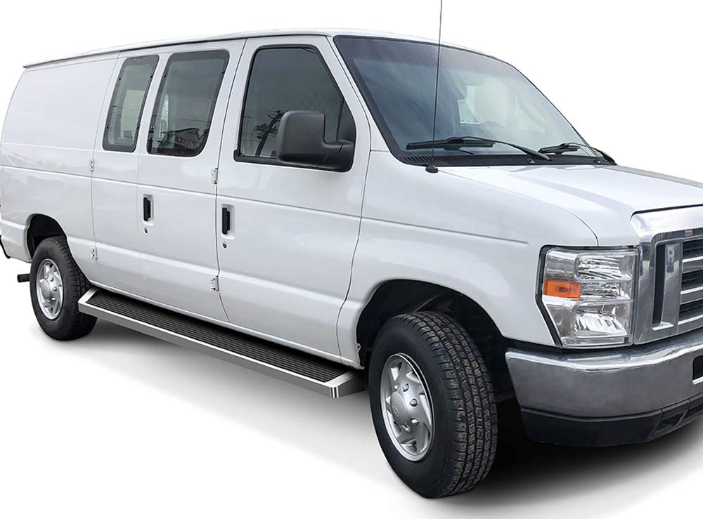 APS Running Boards (Nerf Bars Side Steps Step Bars) Compatible with Ford Econoline 1999-2014 Full Size Van 3-Door (Silver Powder