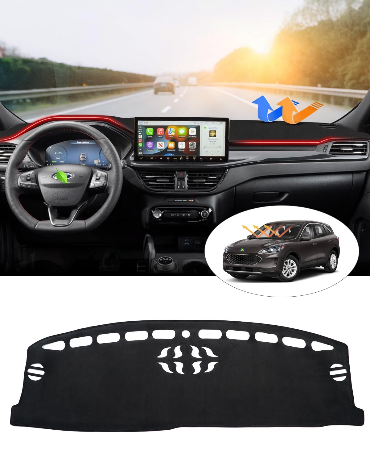 Cartist Dashboard Cover Custom Fit for Ford Escape 2020 2021 2022 2023 2024 2025 (Without HUD) Accessories Dash Cover Mat Pad No