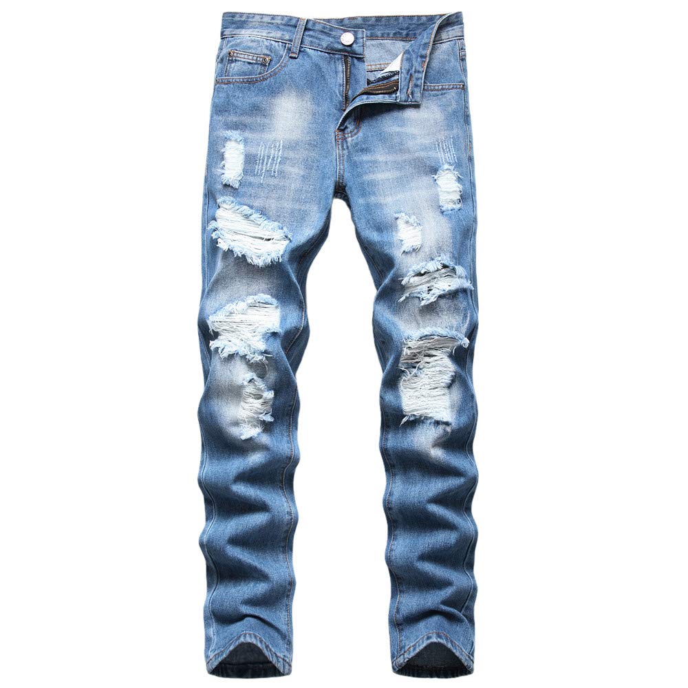 Aititia Mens Ripped Regular Fit Jeans (40, 332 Blue)