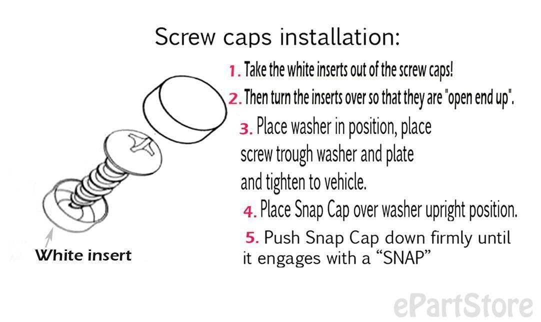 Rust Resistant Stainless Steel License Plate Frame Screws Fasteners + Chrome Screw Caps