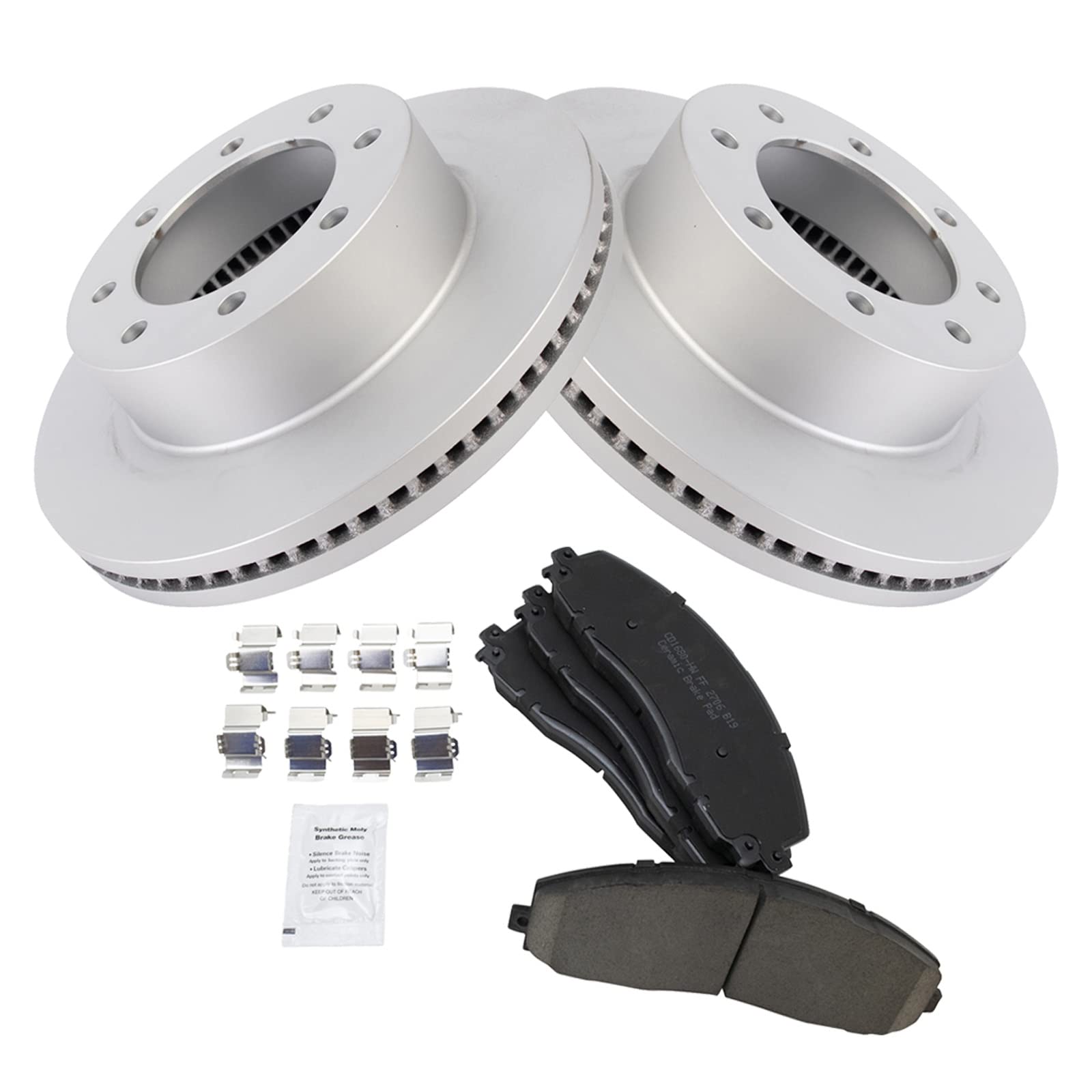 Trq Front Brake Pad & Rotor Kit Brake Pads Brake Rotor Ceramic Premium G-Coated Compatible With 2013-2019 Ford F-250 Super Duty