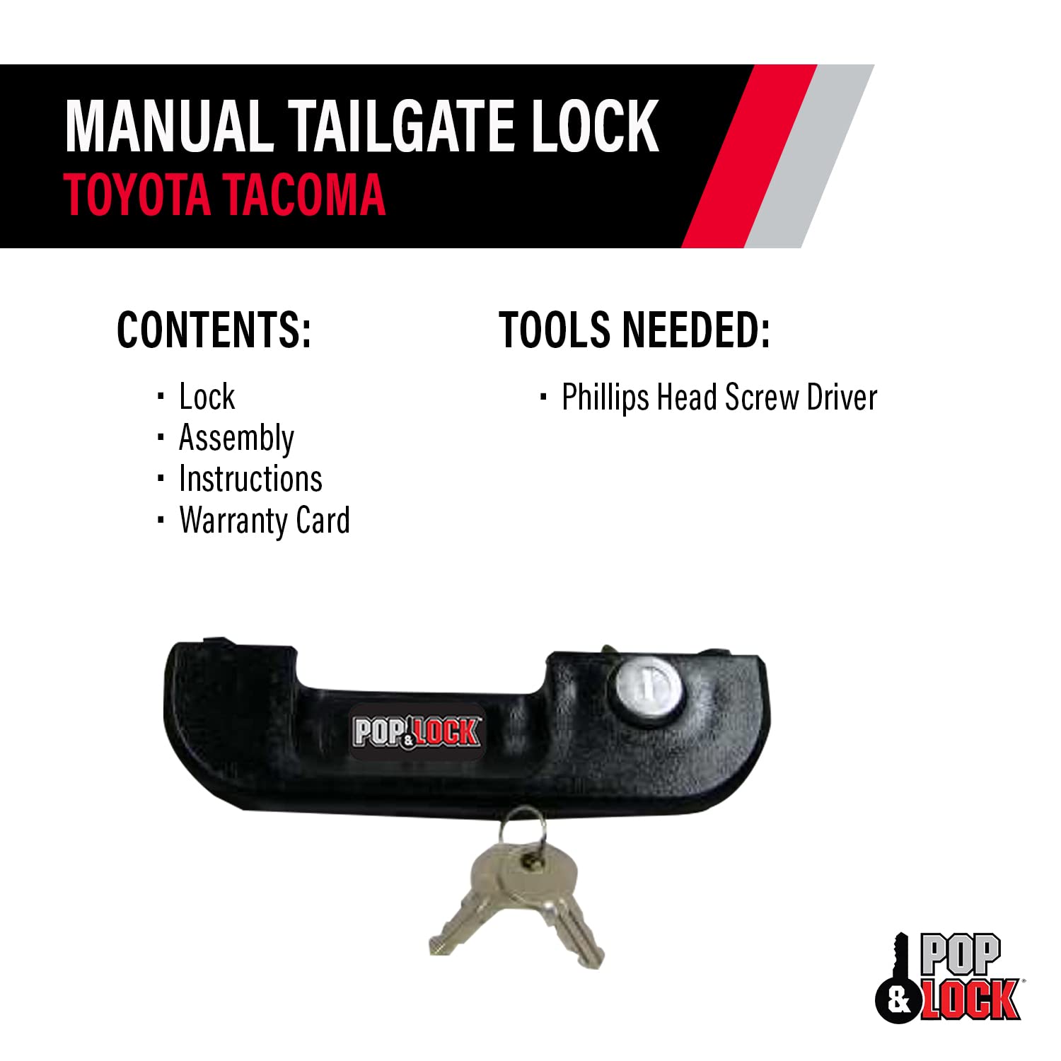 POP & Lock - Manual Tailgate Lock for Toyota Tacoma, Fits 1995 to 2004 Models, Anti Theft, Truck Tailgate Lock Replacement, Easy