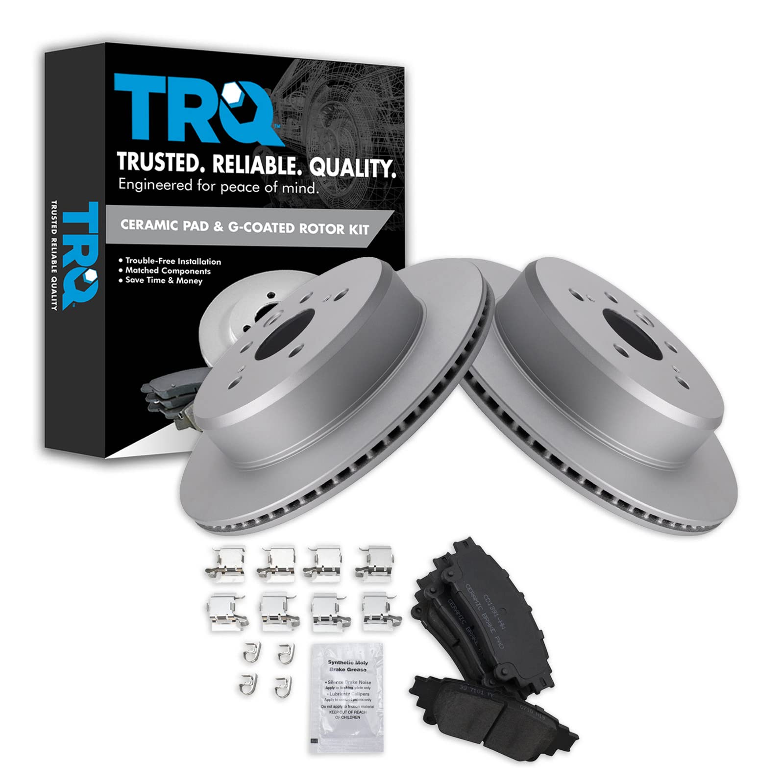 Trq Rear Brake Pad & Rotor Kit Brake Pads Brake Rotor Ceramic Vented Premium G-Coated Compatible With 2016-2017 Lexus Gs200T