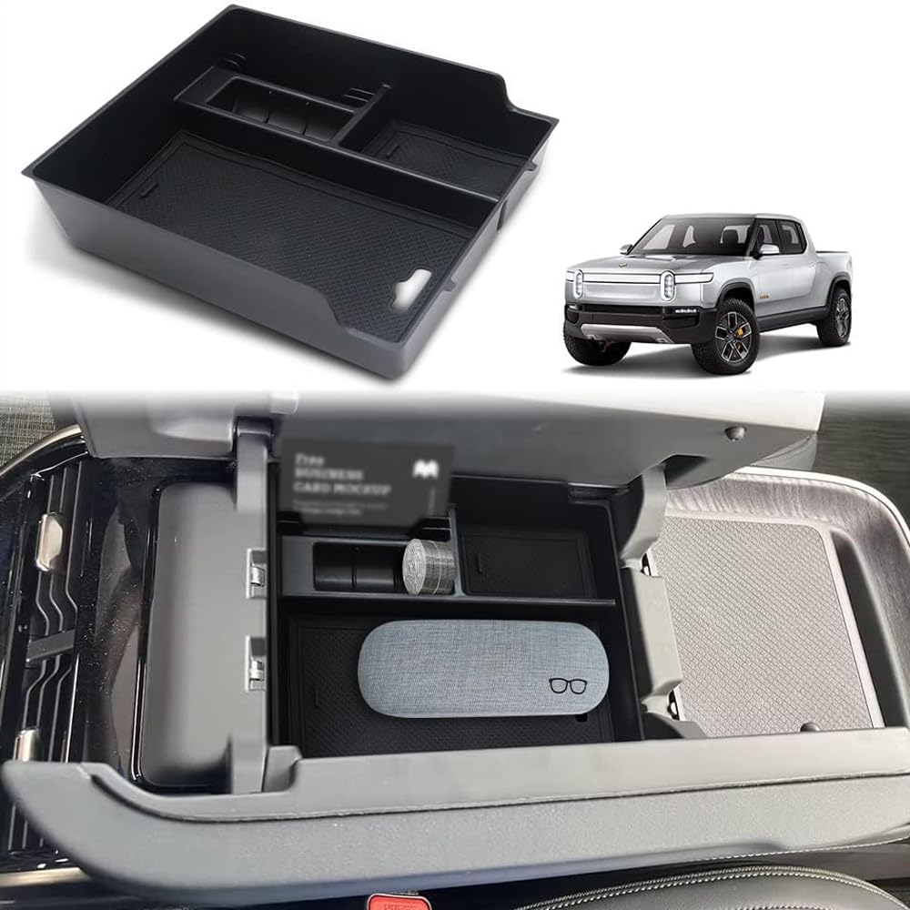 Bestevmod For Rivian R1T & Rivian R1S Accessories Center Console Organizer Tray Armrest Storage Box Abs Material With Pvc Trim C