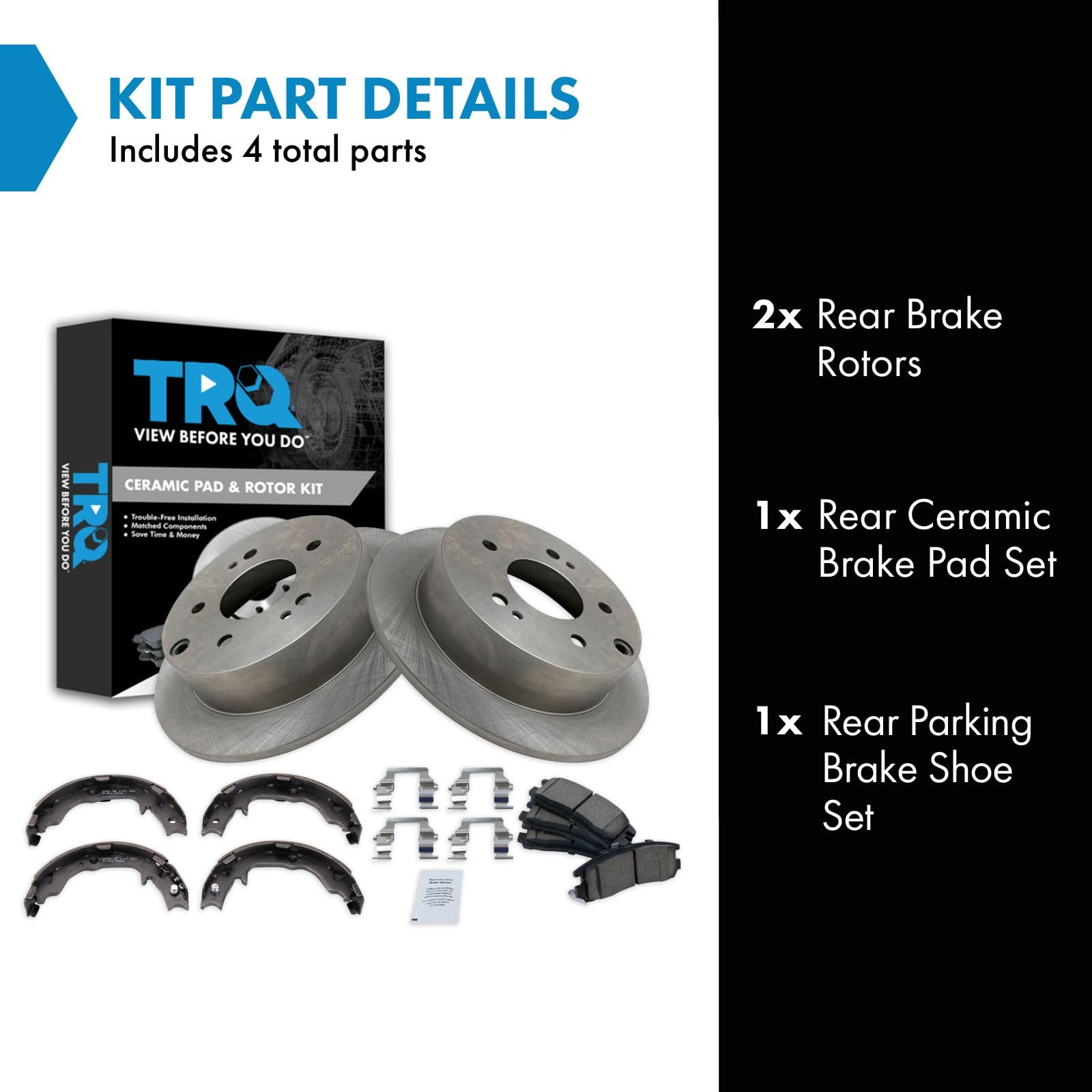 Trq Rear Brake Pad & Rotor Kit Brake Pads Brake Rotor Parking Brake Shoe Set Ceramic Compatible With 2006-2012 Mitsubishi Eclips