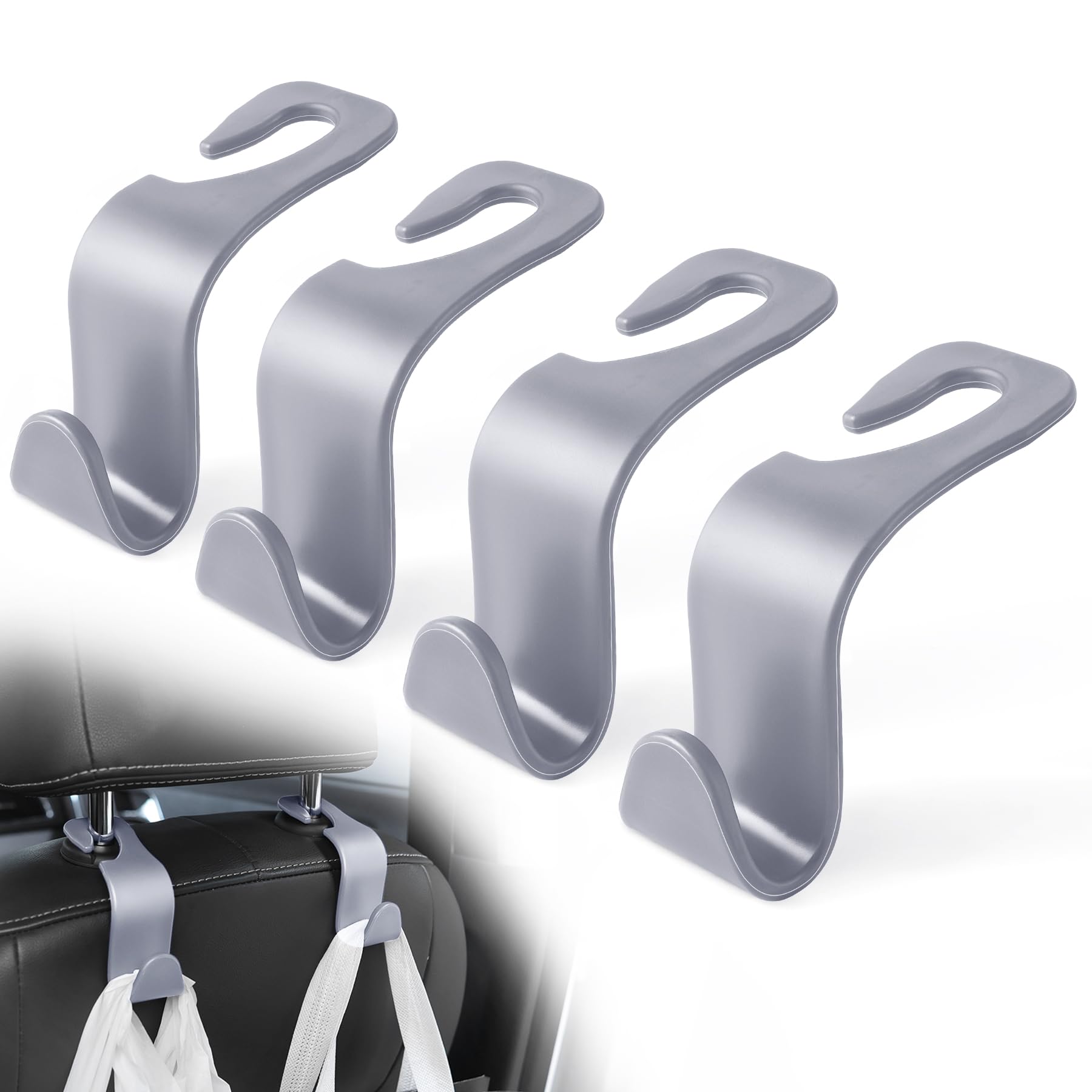 Livtee Car Seat Headrest Hook, Car Headrest Hidden Hook, 4 Pack Universal Auto Car Back Seat Hook Organizer For Purse Coat, Car 