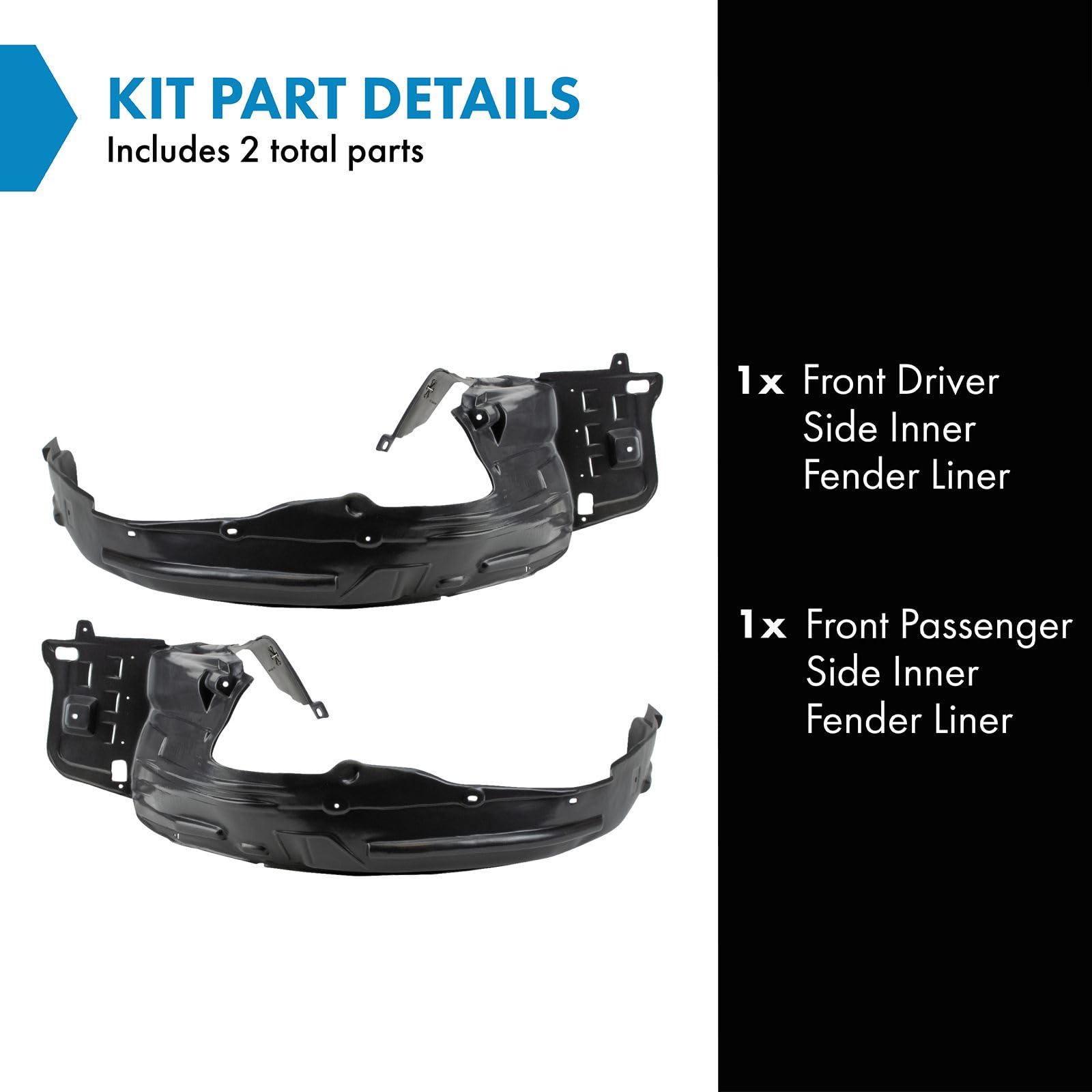 Trq Front Inner Fender Liner Set Compatible With 2008-2010 Honda Odyssey Ho1248128 Ho1249128