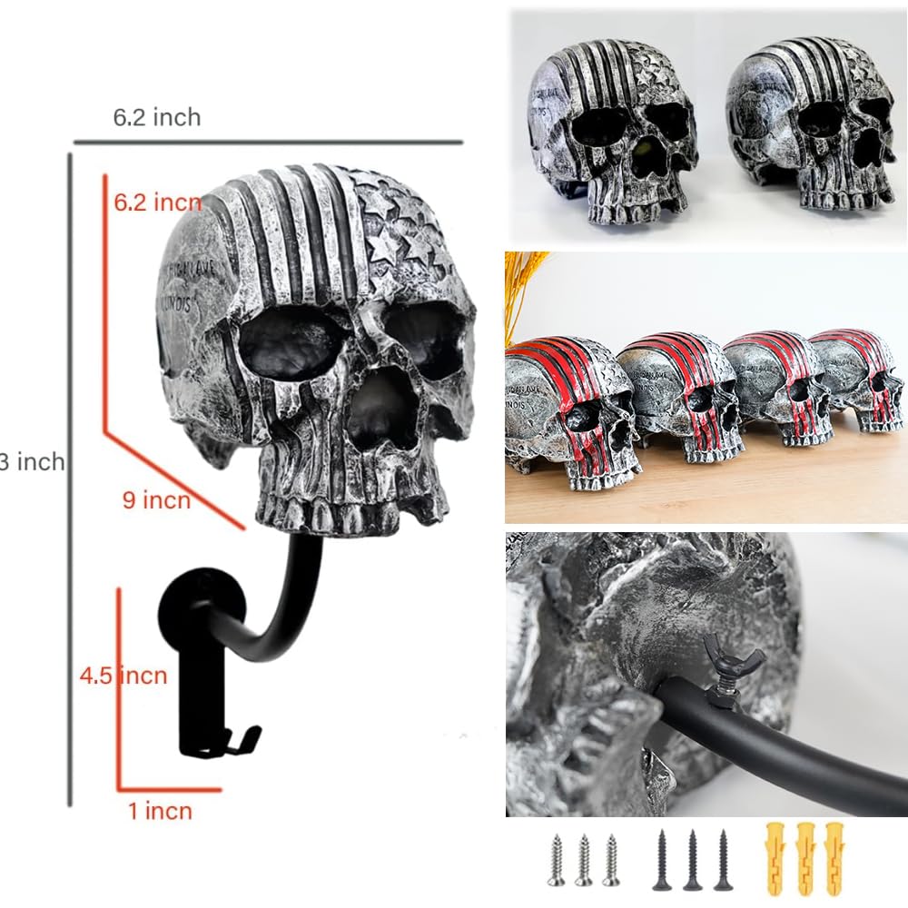 Tooyuart Helmet Holder,Skull Helmet Holder Wall Mount Helmet Rack With 2 Hooks Helmet Hanger For Coats,Caps,Baseballs,Rugby Helm