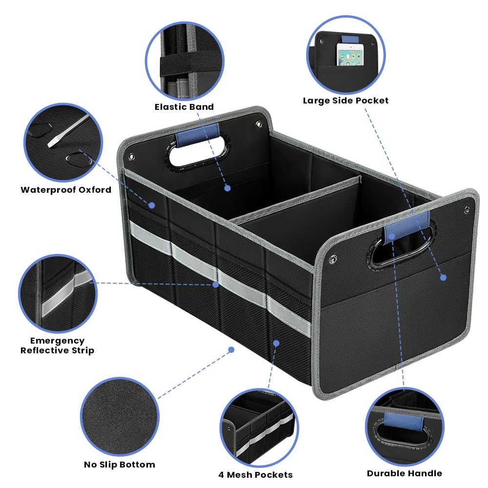 Winhunt Car Trunk Organizer - Reinforced Handles, Collapsible Multi-Compartment Foldable And Waterproof For Suv, Sedan, Truck, M