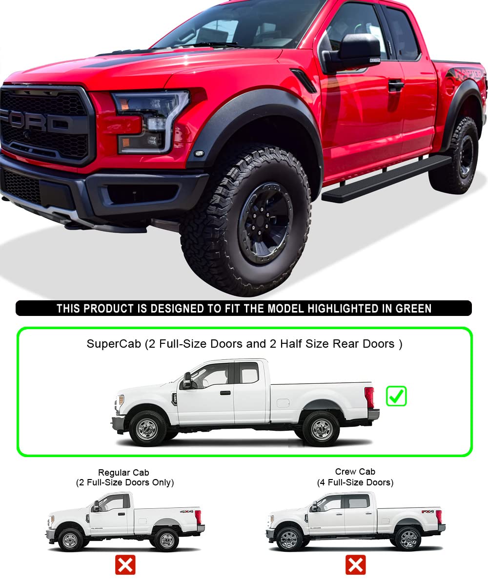 APS Running Boards (Side Bars Side Steps) Compatible with Ford F150 2015-2025 Super Cab 5.5ft Bed & F-250 F-350 Super Duty 2017-
