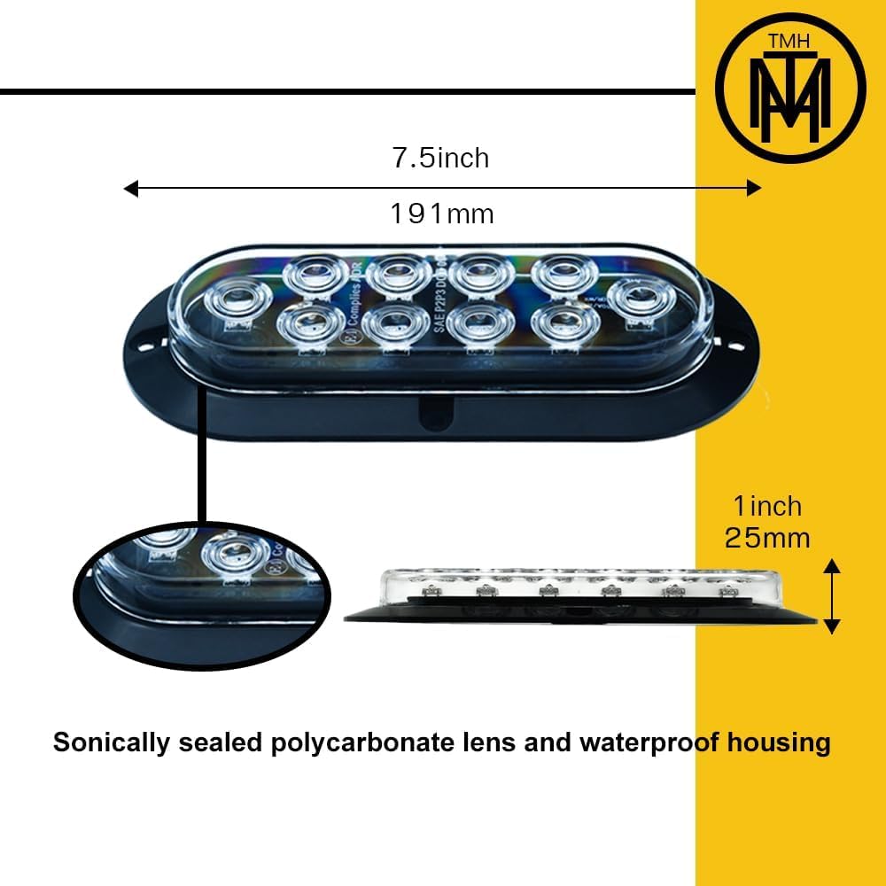 Tmh 6'' Oval White Led Trailer Tail Light Surface Mount 10 Led Waterproof Reverse Back Up Trailer Lights For Truck Rv Bus Lorry