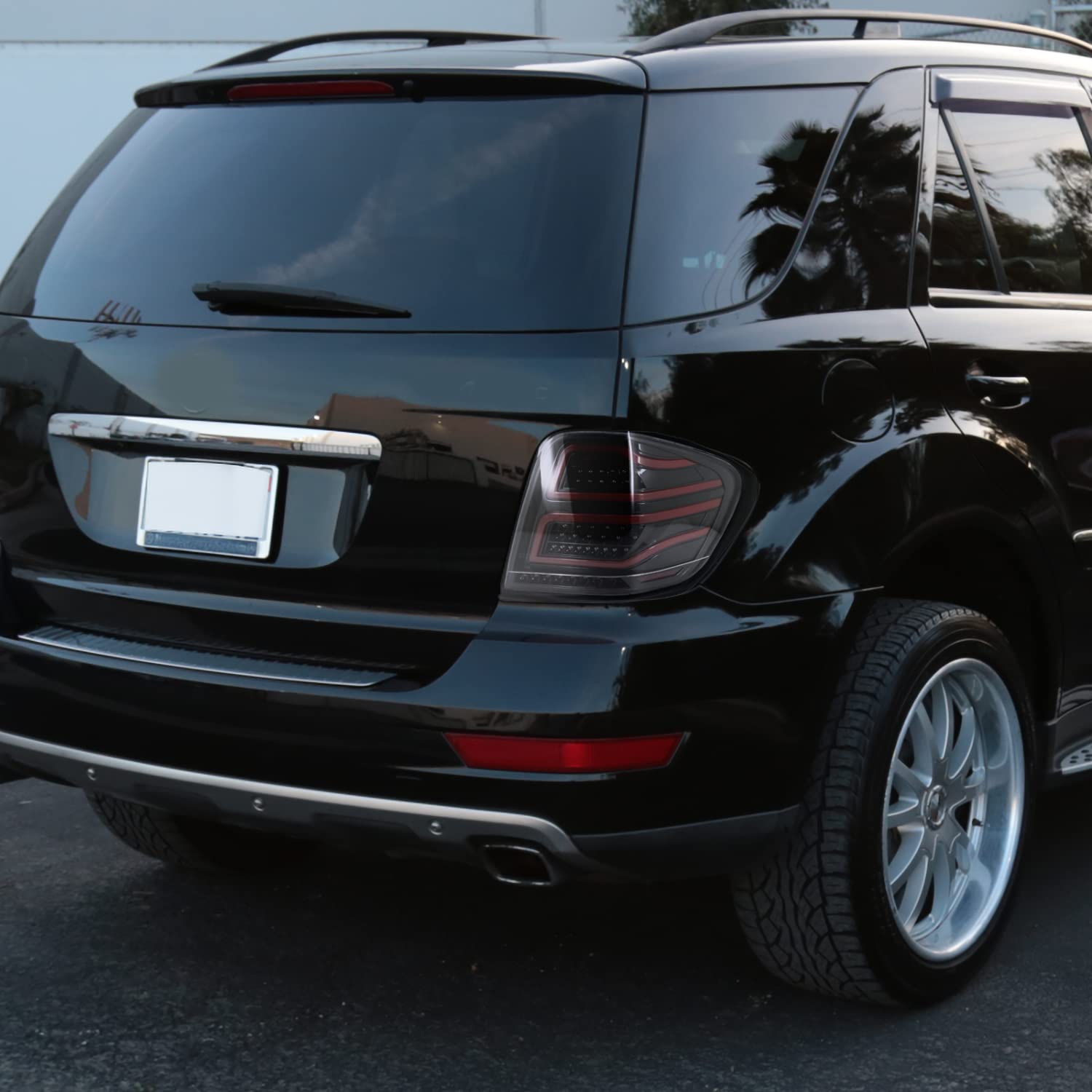 SPEC-D Tuning Tail Lights for 2006-2011 Mercedes-Benz ML-Class, Jet Black Housing, Clear Lens, Red LED Bar, Left + Right Pair