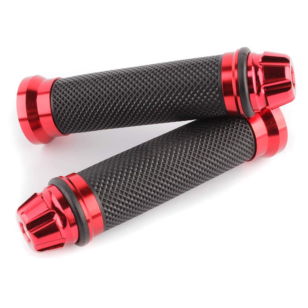 Motorcycle 7/8 '' Cnc Hand Grips Aluminum Rubber Gel Handlebar For Sport Bike(Red)