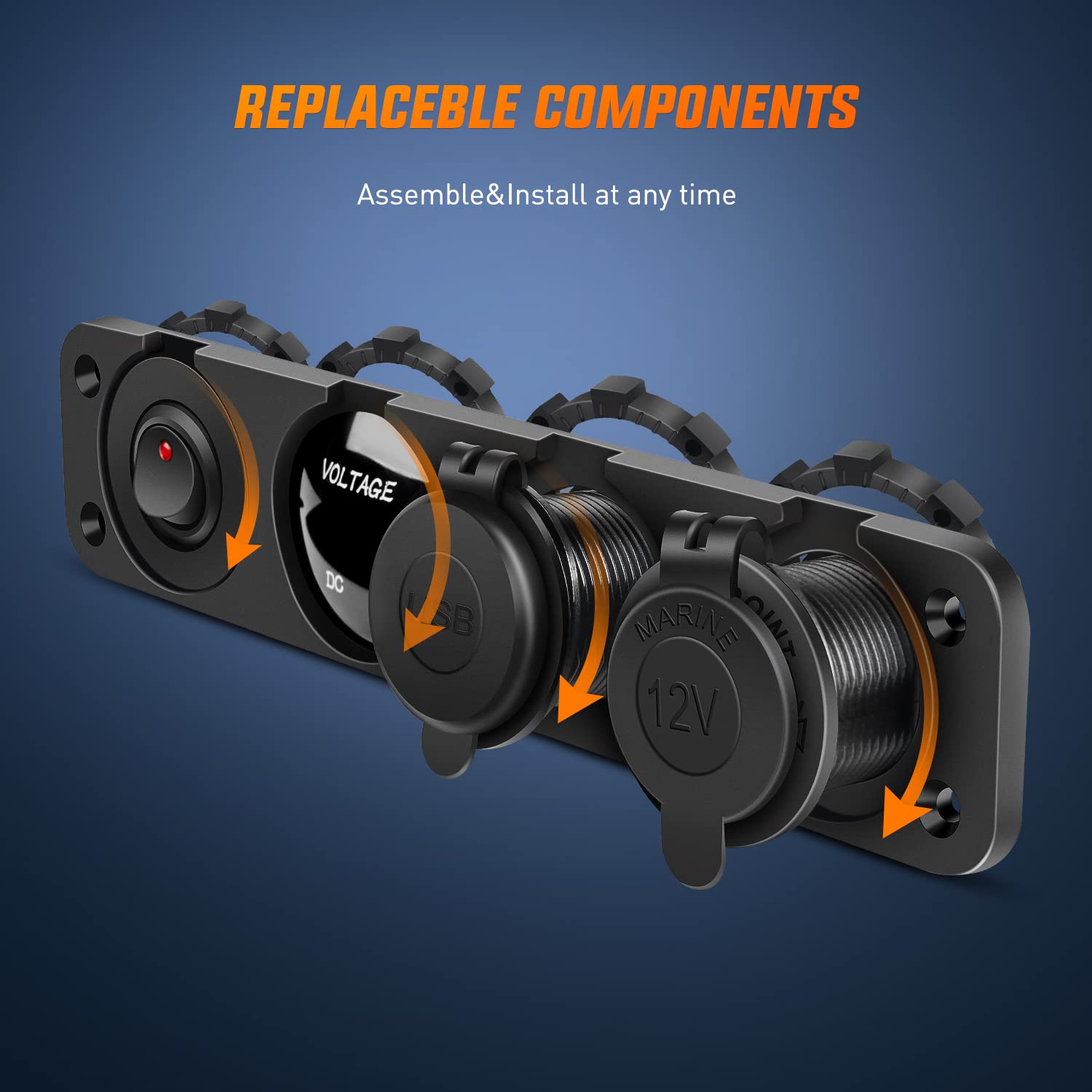 Nilight 4 In 1 On/Off Charger Socket Panel Dual Usb Power Outlet Led Voltmeter Cigarette Lighter Socket Lighted On Off Rocker To