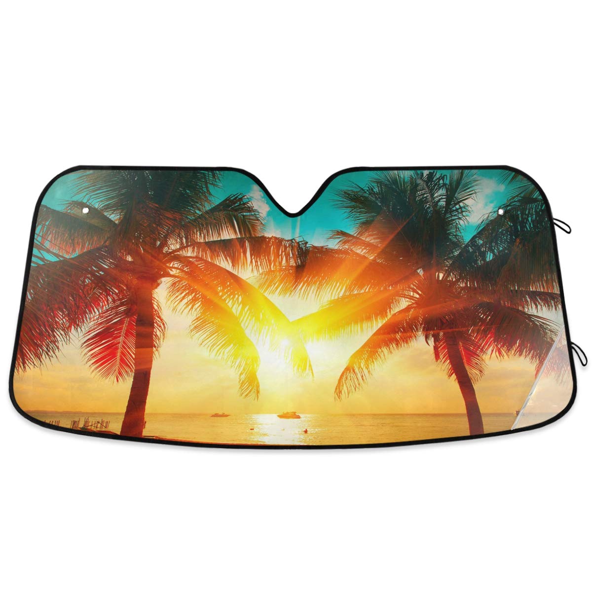 Oarencol Sunset Beach Car Windshield Sun Shade Tropical Palm Tree Foldable Uv Ray Sun Visor Protector Sunshade To Keep Your Vehi