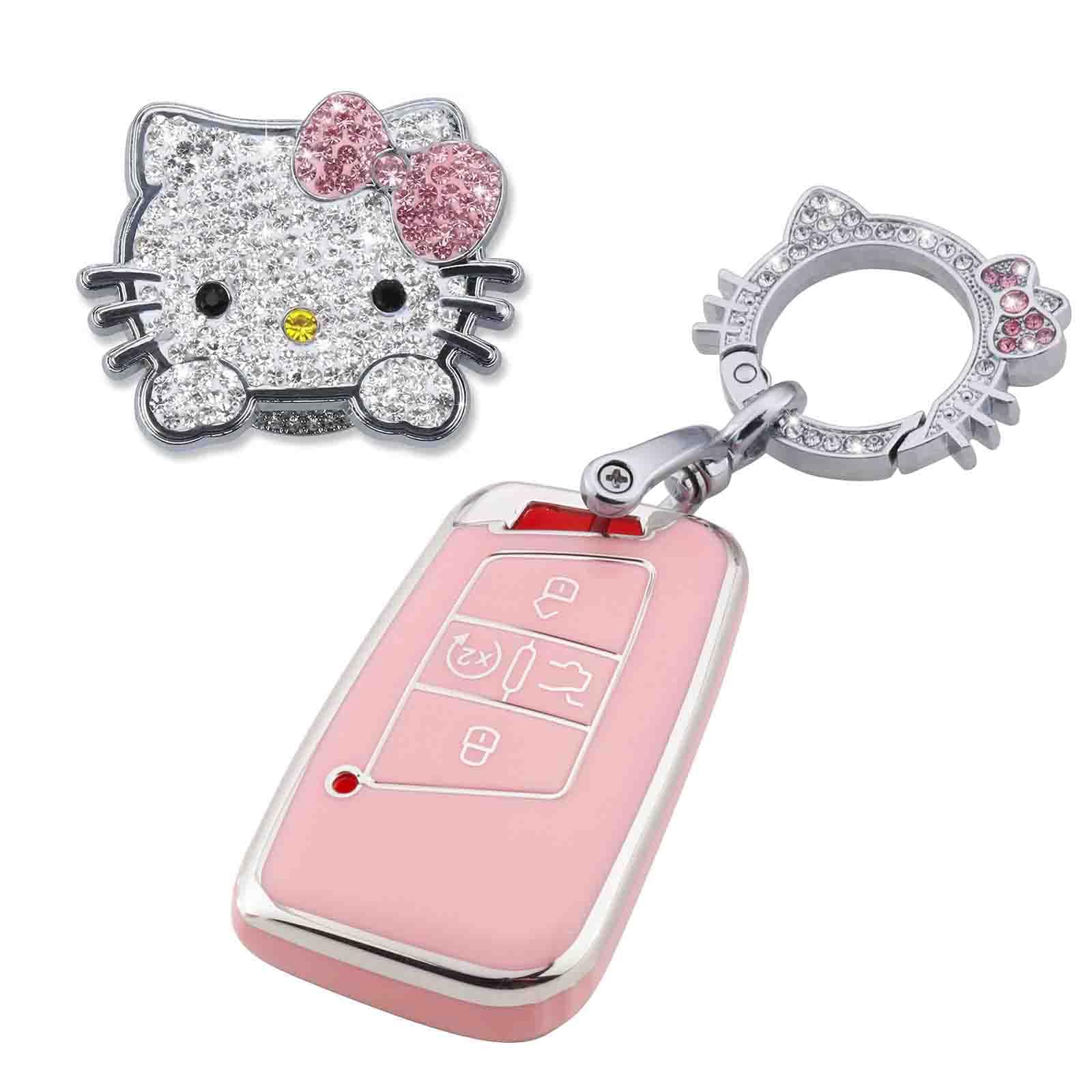 Pangpai Pink Car Accessories 3 Pcs For Vw Volkswagen Tiguan Atlas Jetta Passat Golf Alltrack Key Fob Cover With Bling Keychain C
