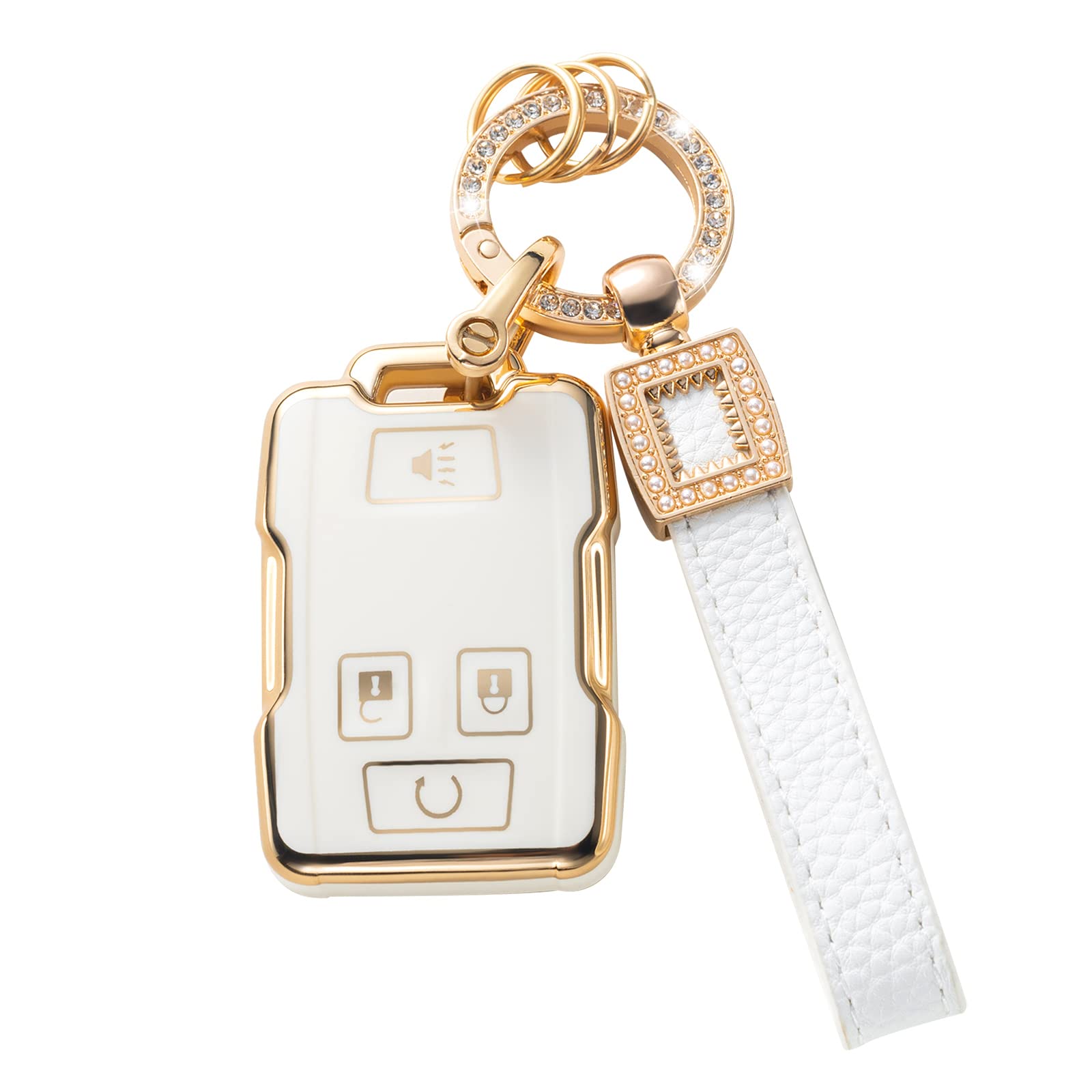 CACARLIKE for Chevy Silverado Key Fob Cover with Leather Lanyard, Car Key Fob Case Compatible with Chevrolet Chevy Silverado Sub