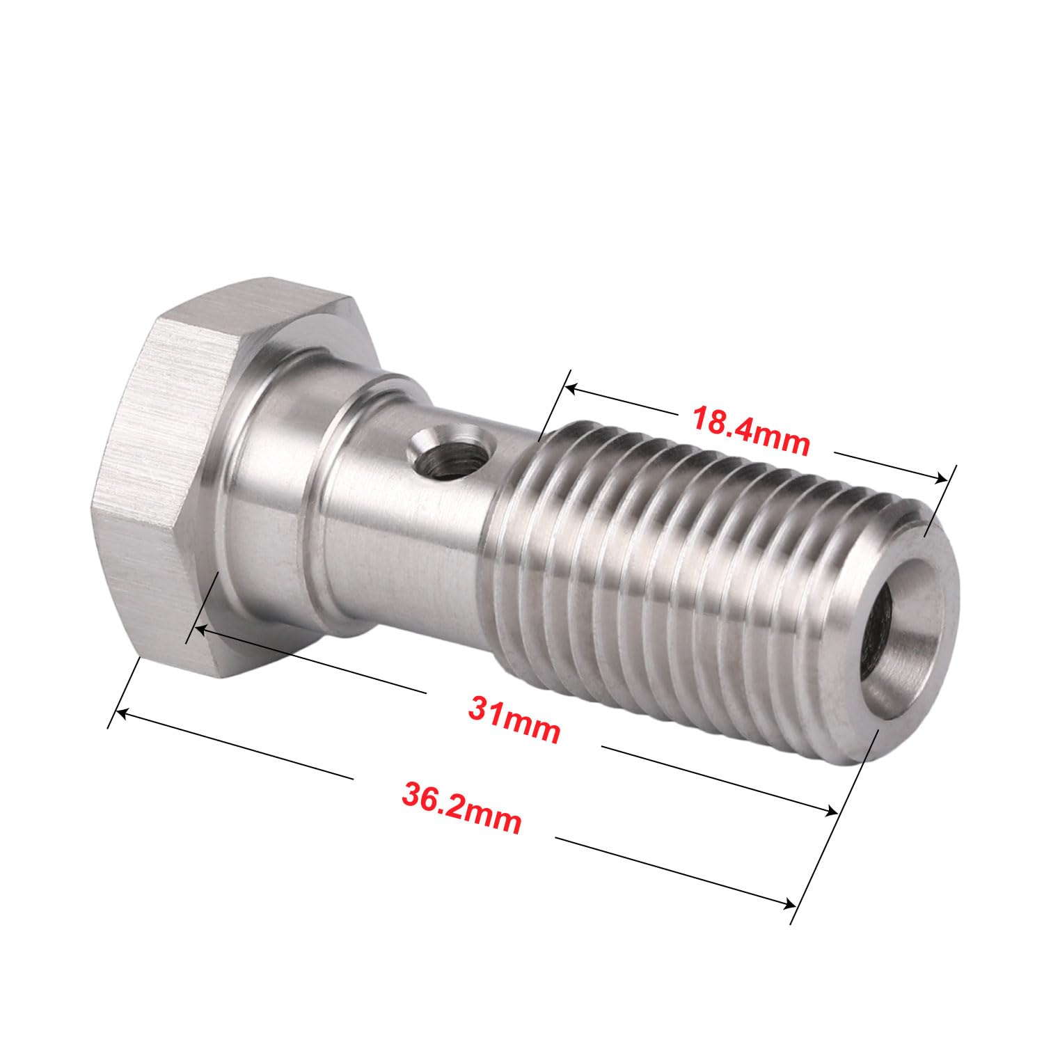 Podavelle M12X1.25 Metric Stainless Steel Single Banjo Bolt Brake Fitting Adapter 31Mm Long With Copper Washers