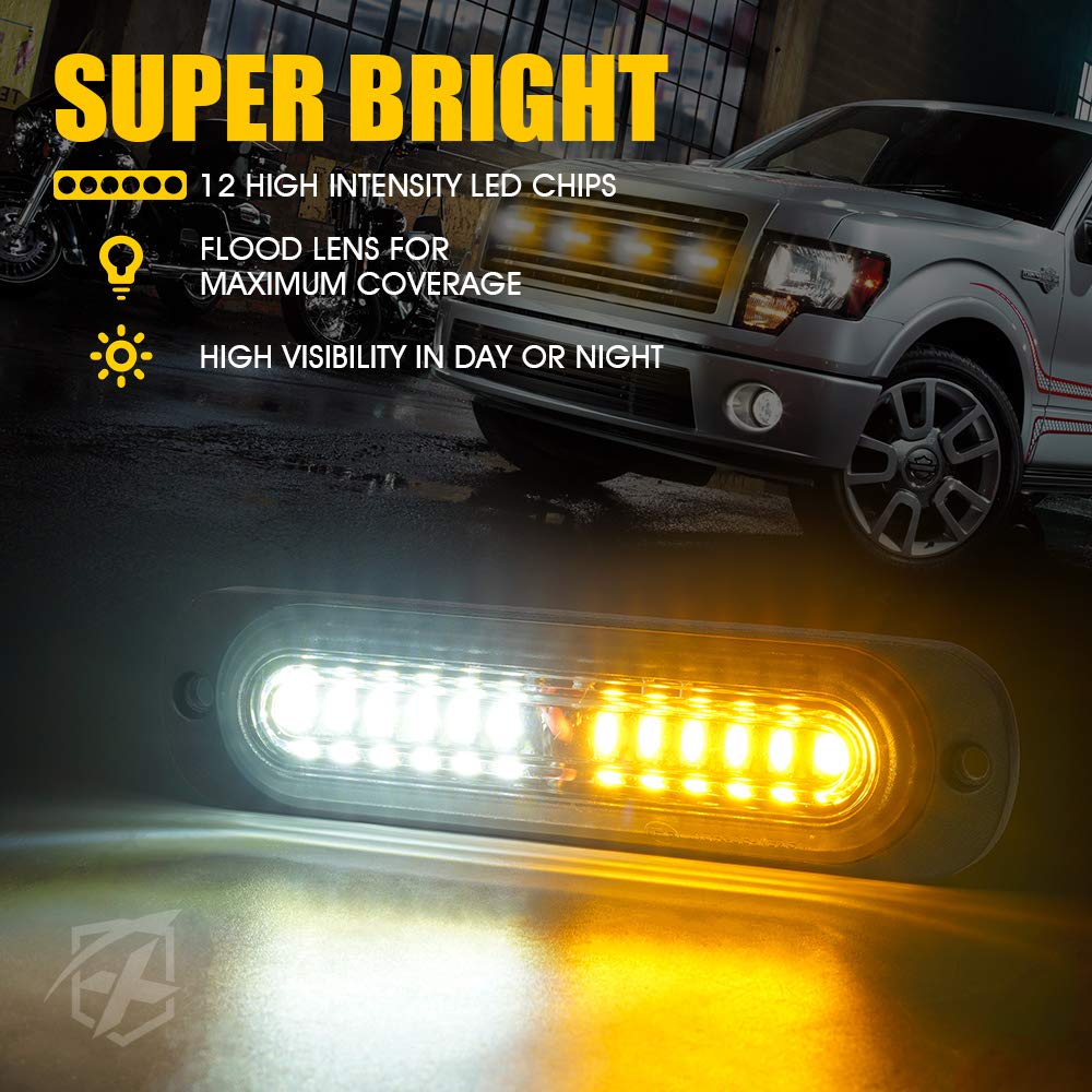 Xprite Led Surface Mount Strobe Lights Kit, White Amber Grill Grille Emergency Warning Marker Flashing Light With Control Box Fo