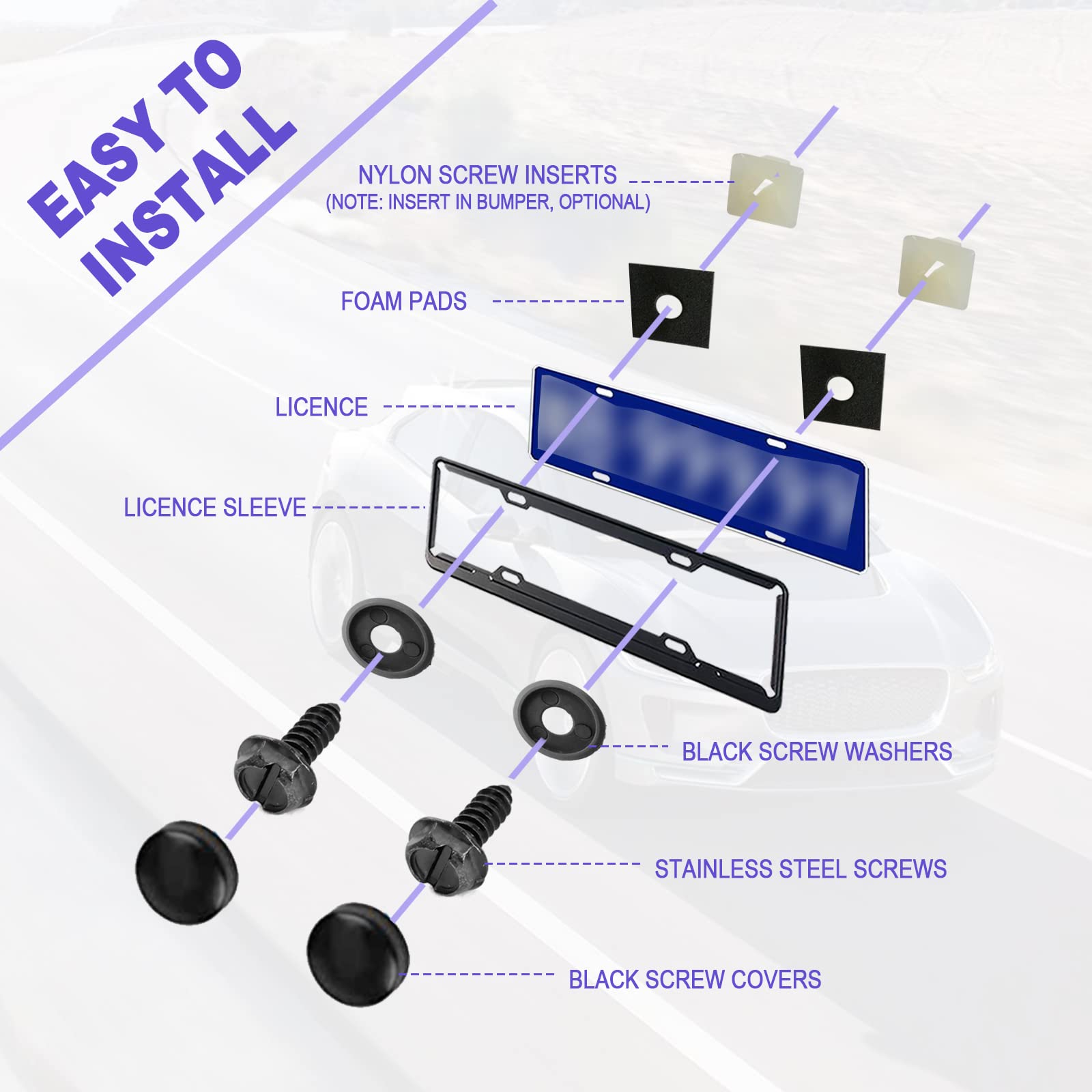 Universal License Plate Screws, Rustproof License Plate Screws, 4 Sets Premium Stainless Steel Self Tapping Mounting Bolts For S