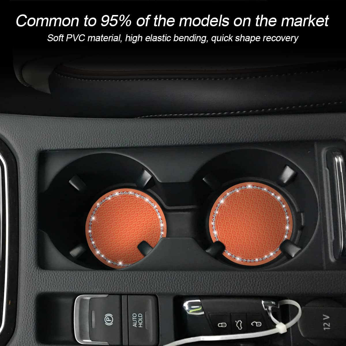 2 Pack Car Bling Cup Holder Coaster, 2.75 Inch Crystal Rhinestone Car Cup Holder Insert Coaster,Universal For Cars, Vehicles, Suvs, Car Interior Accessories For Women And Men (Orange)