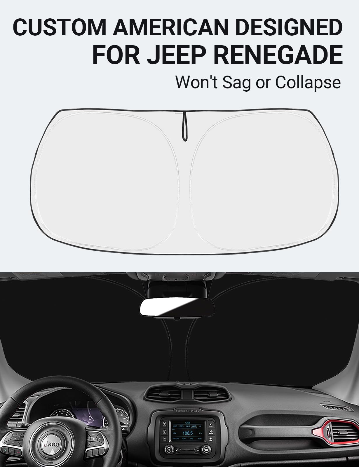 Proadsy 2025 Upgrade Front Windshield Sun Shade Foldable Sunshade Protector Custom Fit 2015-2024 2025 Jeep Renegade Suv, Sport, Latitude, Limited, Trailhawk, Altitude Winter Accessories