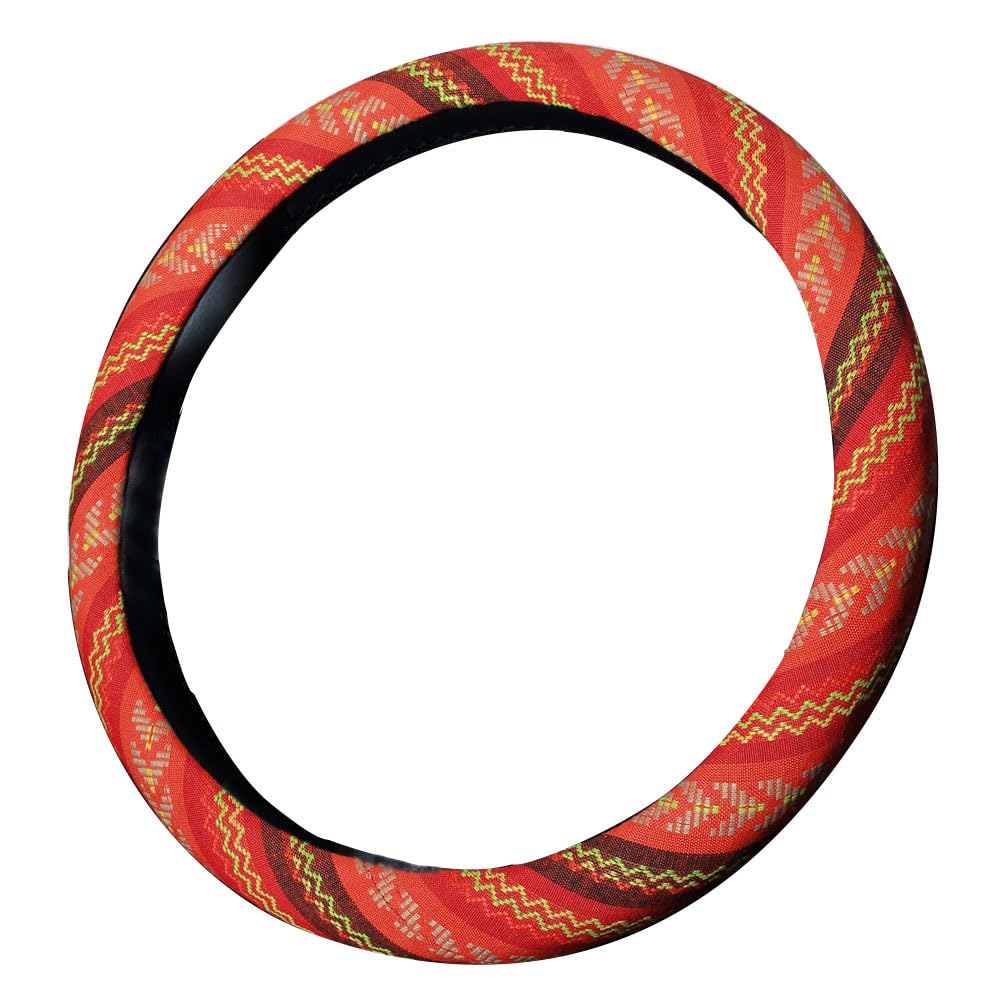 Istn Ethnic Style Coarse Flax Cloth Automotive Steering Wheel Cover Anti Slip And Sweat Absorption Auto Car Wrap Cover (J, 14.5'