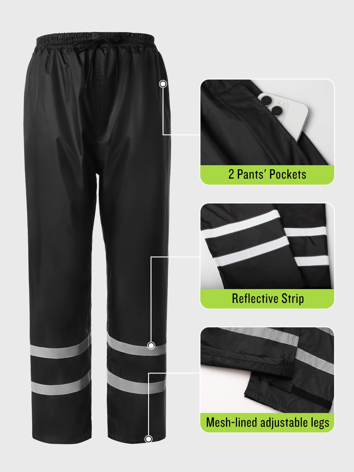 Saphirose Men'S Rain Suit High Visibility Reflective Work Rain Jacket Pants For All Sport Farm Fishing Motorcycle (Black/Yellow,