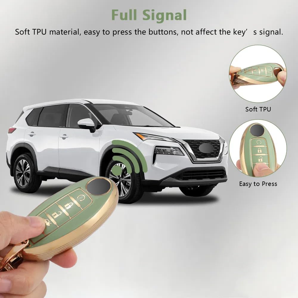 Pifoog Key Fob Cover For Nissan 5 Button Altima Sentra Rogue Maxima Armada Murano Pathfinder Versa Green Car Keys Case Shell Ful