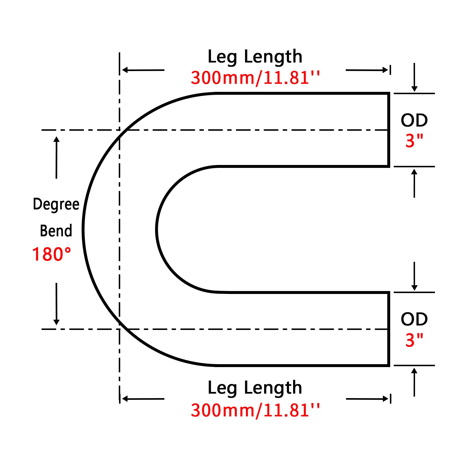 Fgjqefg 3 Inch 180 Degree Diy Custom Mandrel Exhaust Pipe Tube Pipe, T304 Stainless Steel, Universal Fit, 23.62 Inch End To End Length, 3'' Od Mandrel Bend Pipe 2Pcs