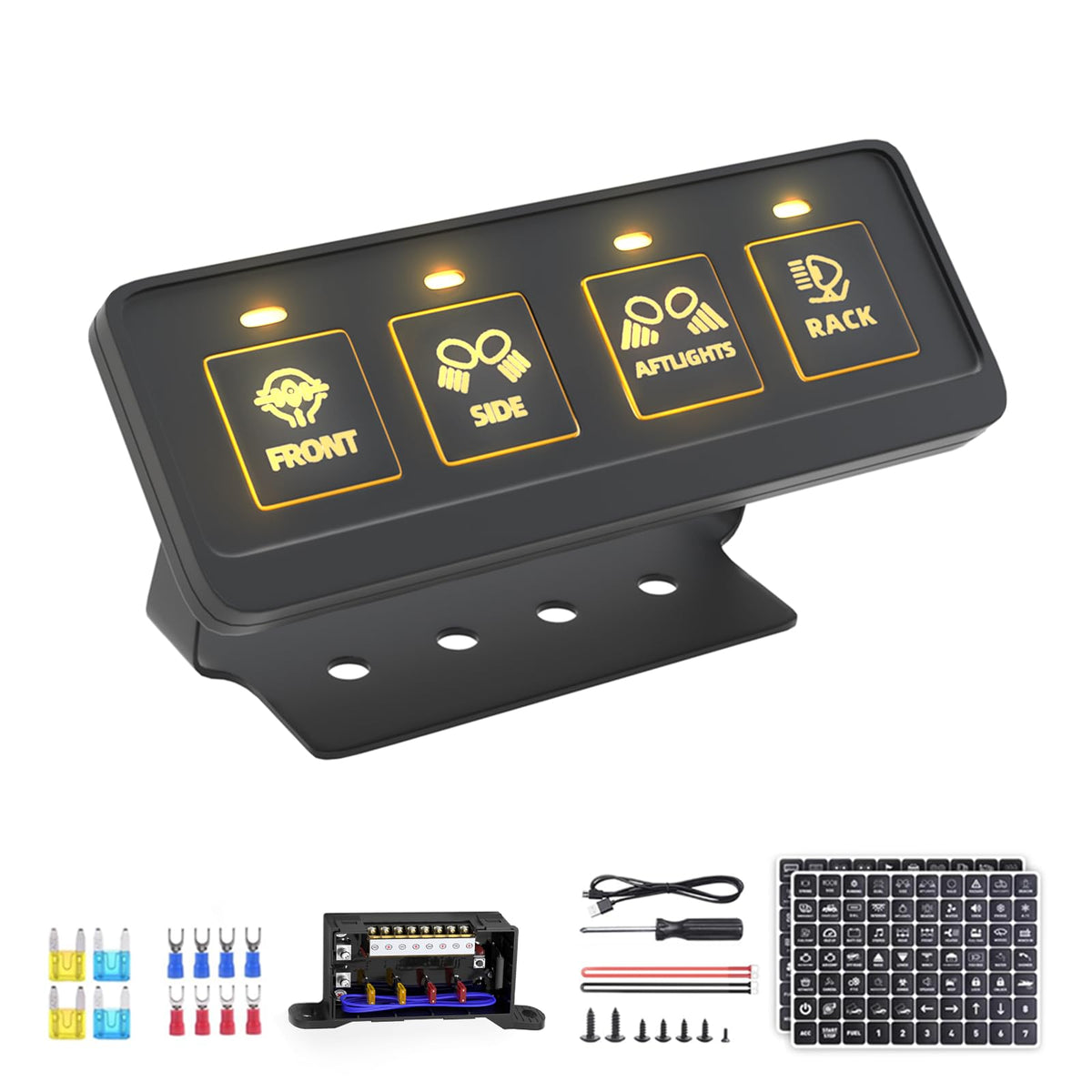 FLY KAN 4 Gang Multifunction Switch Panel, Wireless Remote Control Offroad Light Switch Panel Waterproof Universal Circuit IC Co