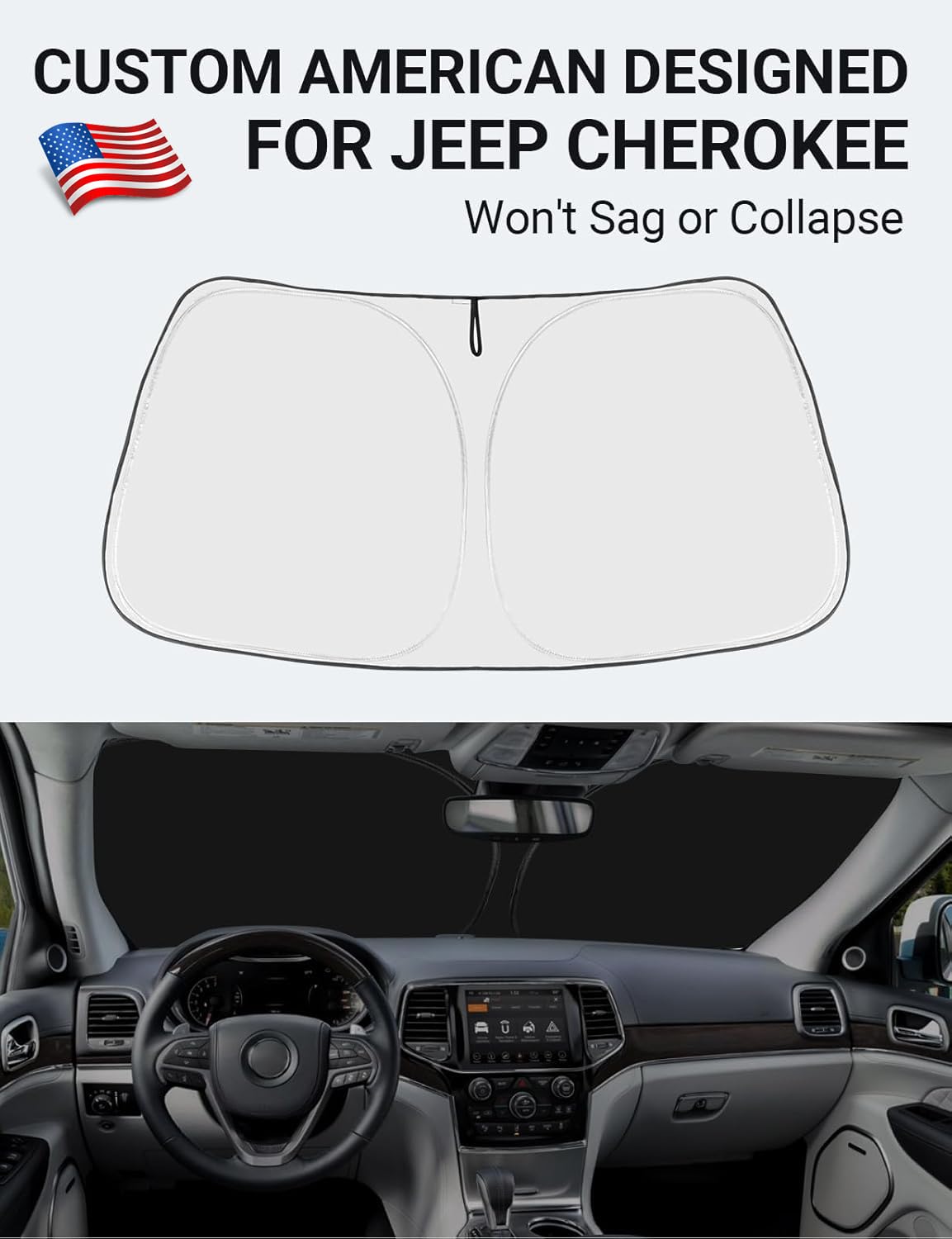 Proadsy 2025 Upgrade Windshield Sunshade Custom For Jeep Cherokee 2014-2024 2025 (Not For Jeep Grand Cherokee) Foldable Front Wi