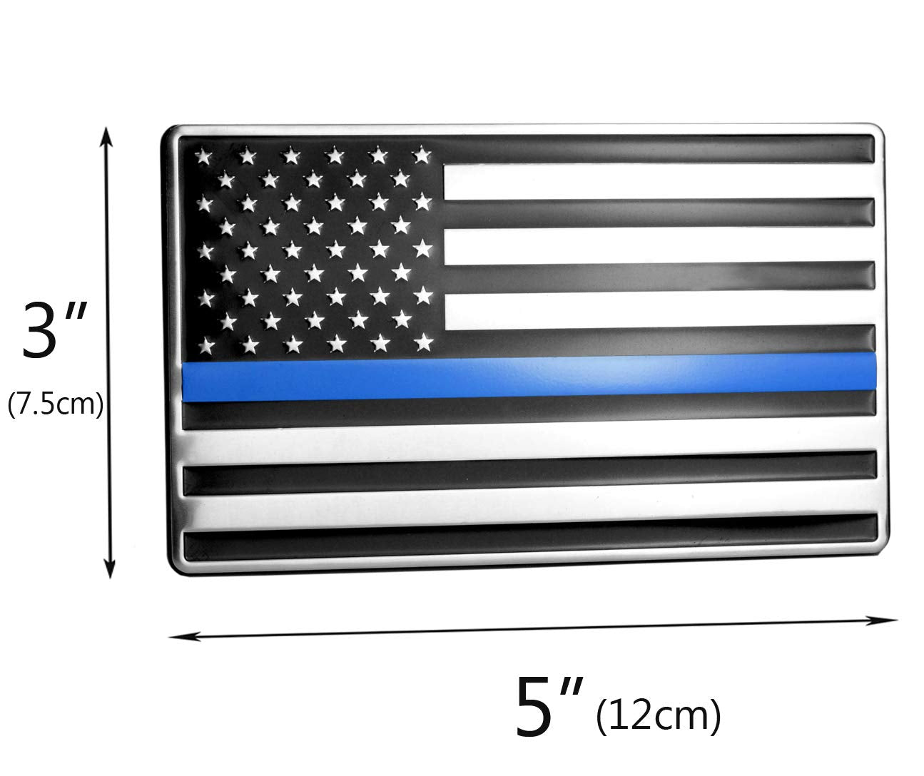 LFPartS Thin Blue Line Flag - USA Embossed Stainless Steel Metal Flag for Cars & Trucks, 5x3 - Support Police & Law Enforcement