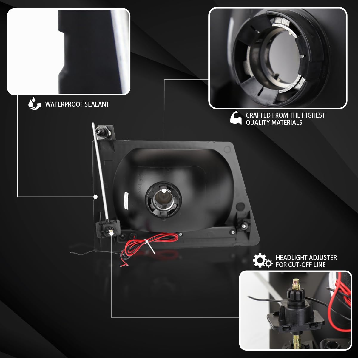 AUTOZENSATION Compatible with 1992-2006 Ford E150/E250/E350/E450/E550 Econoline van LED Black Headlights L + R Pair Headlamp