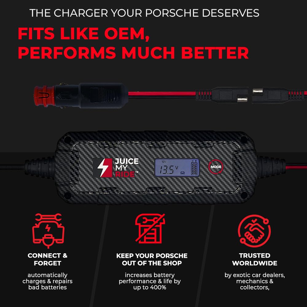 Jmr Battery Charger For Porsche 911 Panamera Cayenne Macan Cayman 718 Boxter All Models Trickle Charger Conditioner Maintainer (No Lithium Mode)