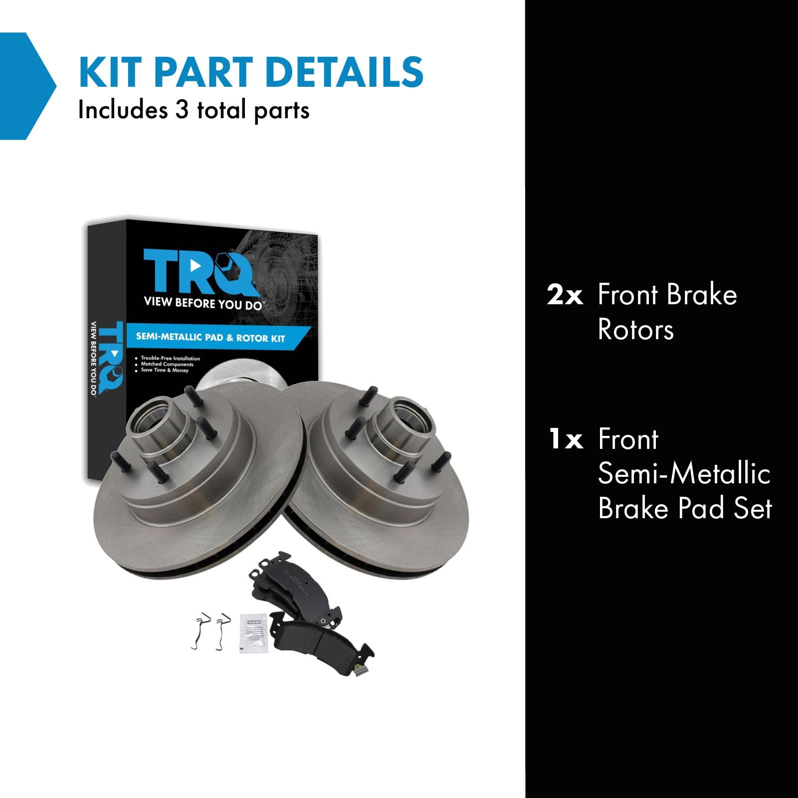 Trq Front Brake Pad & Rotor Kit Brake Pads Brake Rotor Semi-Metallic Compatible With 1991-1996 Buick Roadmaster 1991-1992 Cadill