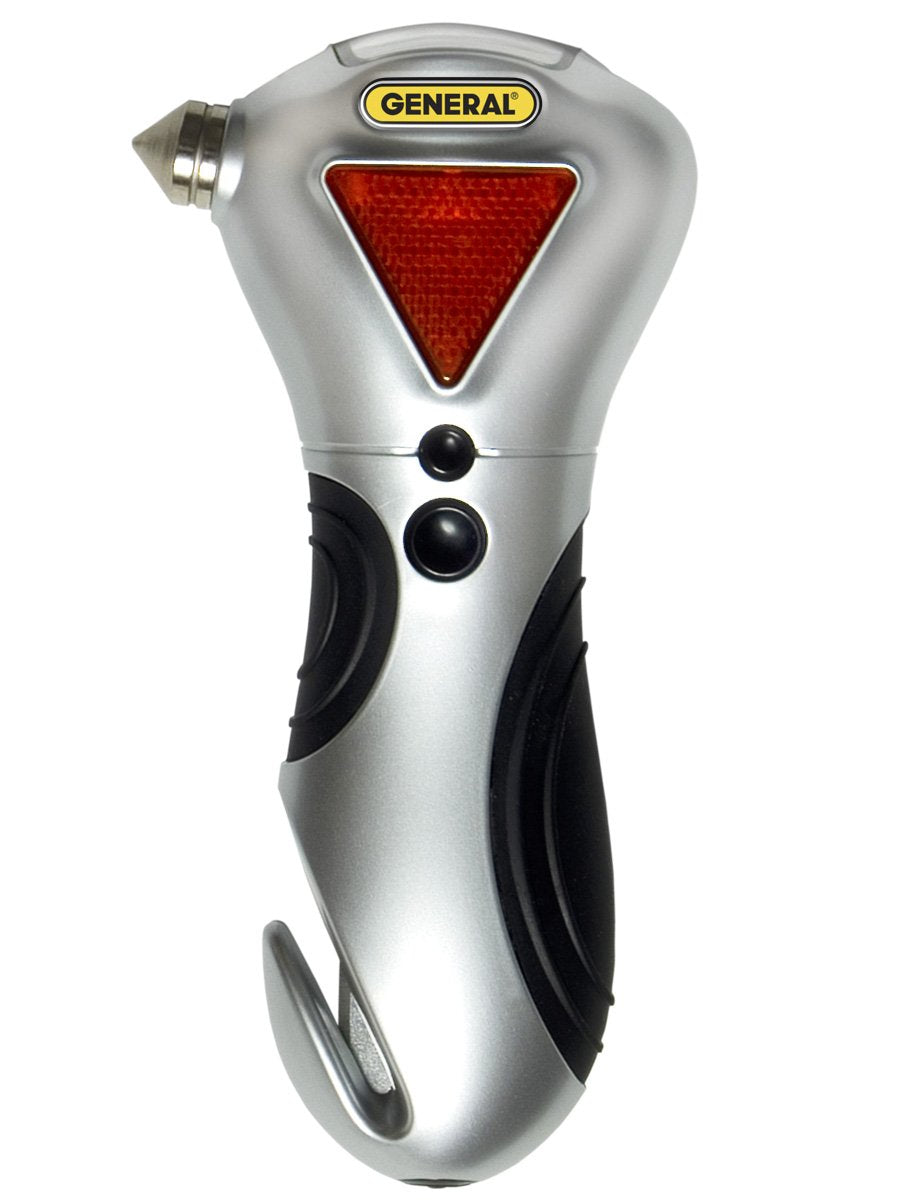 General Tools 7902 4-In-1 Car Escape Tool - Window Breaker, Seat Belt Cutter, Flashing Hazard Light, Led Flashlight
