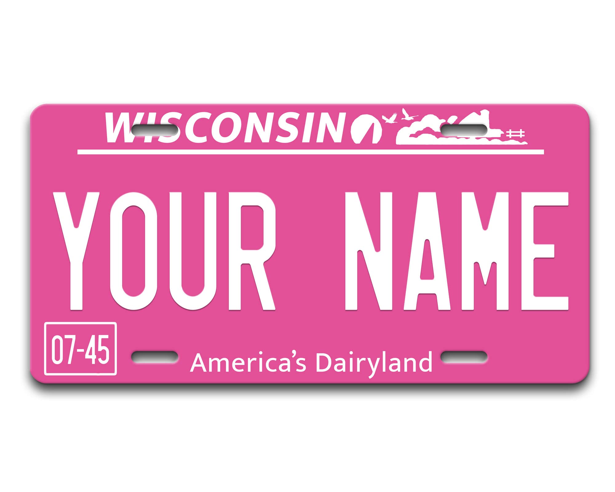 Brgiftshop Personalized Licence Plate Wisconsin Pink Holiday 2021 State Car Vehicle 6X12 Inches Custom Name Auto Tag (All States Available)