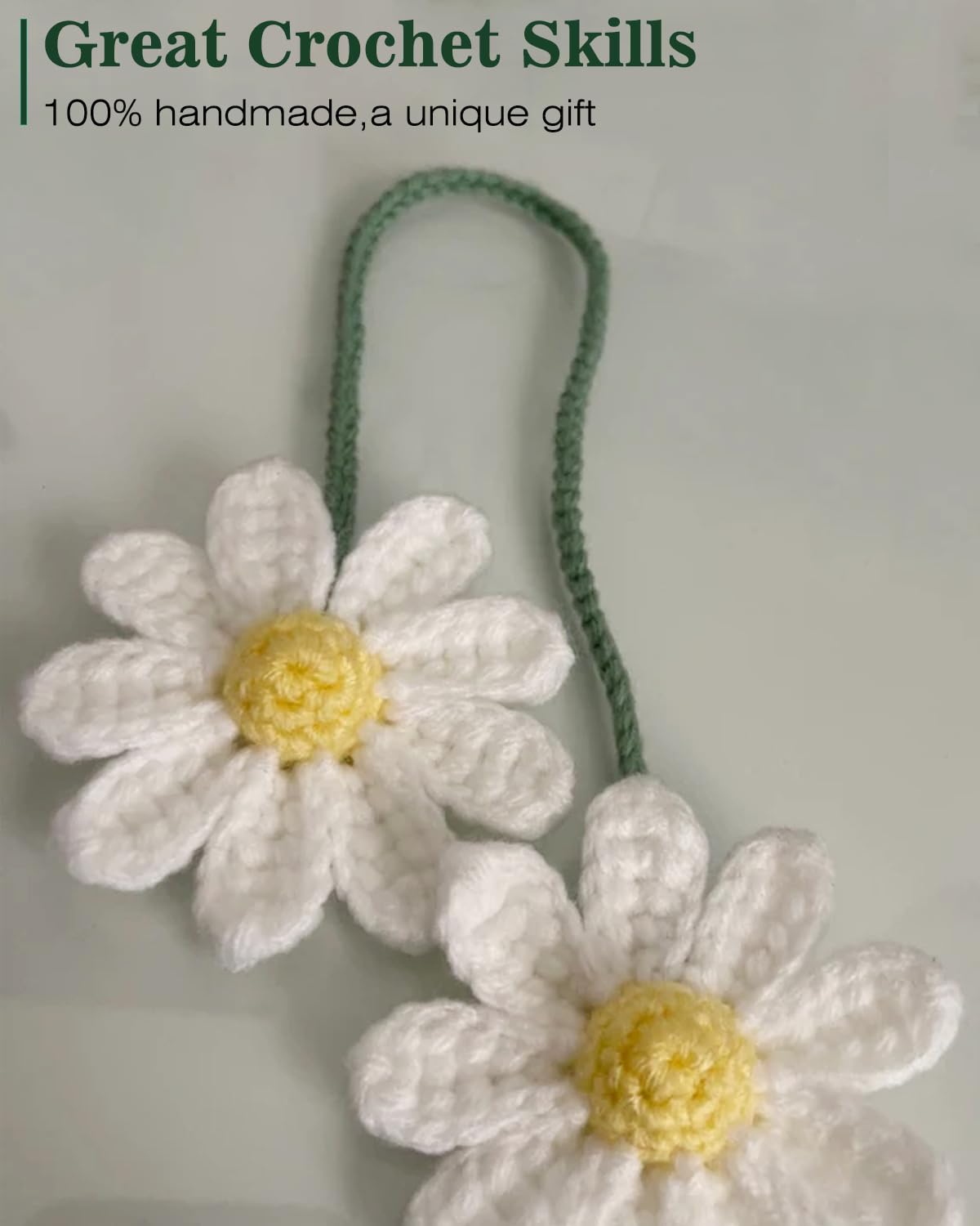 Crochet Daisy Car Accessories for Women Girls Cute Rear View Mirror Hanging Charms Handmade Daisy Flower Gifts for Crochet Lover
