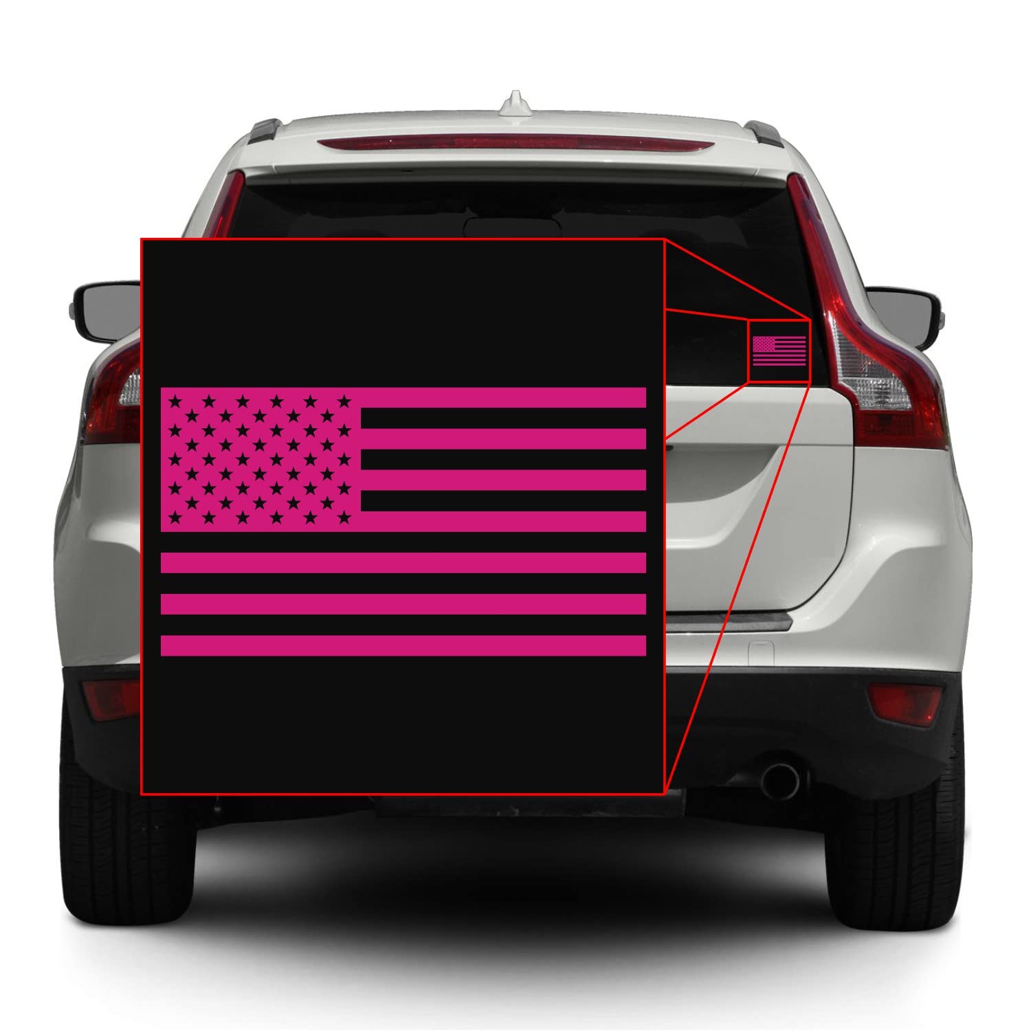 American Us Flag [Pick Color/Size] Vinyl Decal Sticker For Laptop/Car/Truck/Window/Bumper (18In X 10In, Matte Hot Pink)