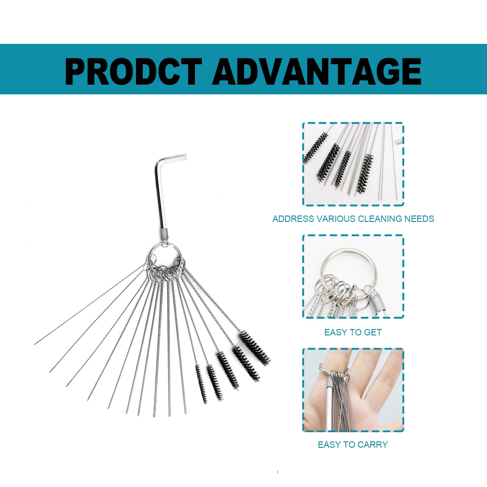 Carburetor Cleaning Tool Kits, Carburetor Dirt Jet Remove Cleaner, 10 Cleaning Needles with 5 Brush and 1 Throttle Wrench for AT