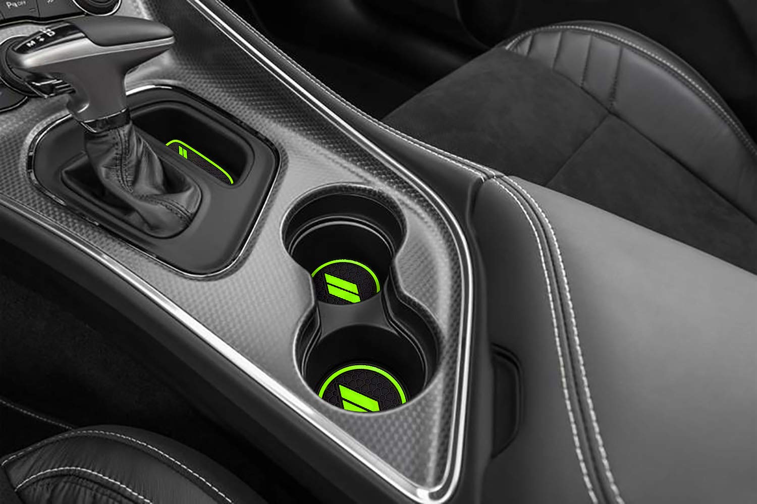 Auovo 11Pcs Anti-Dust Mats For Challenger Accessories 2015-2023 Custom Interior Cup Holder Inserts Door Pocket Center Console Liners For Challenger 2021 (Green)