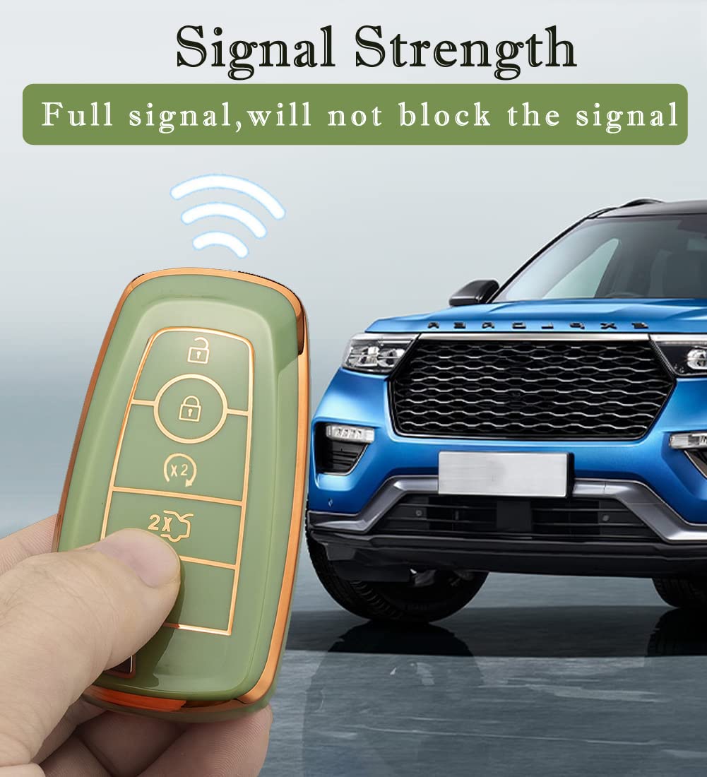 Cacacar For Ford Key Fob Cover With Keychain, For Explorer Bronco Escape Edge Expedition Mustang F150 Fusion Ranger Lincoln Prem