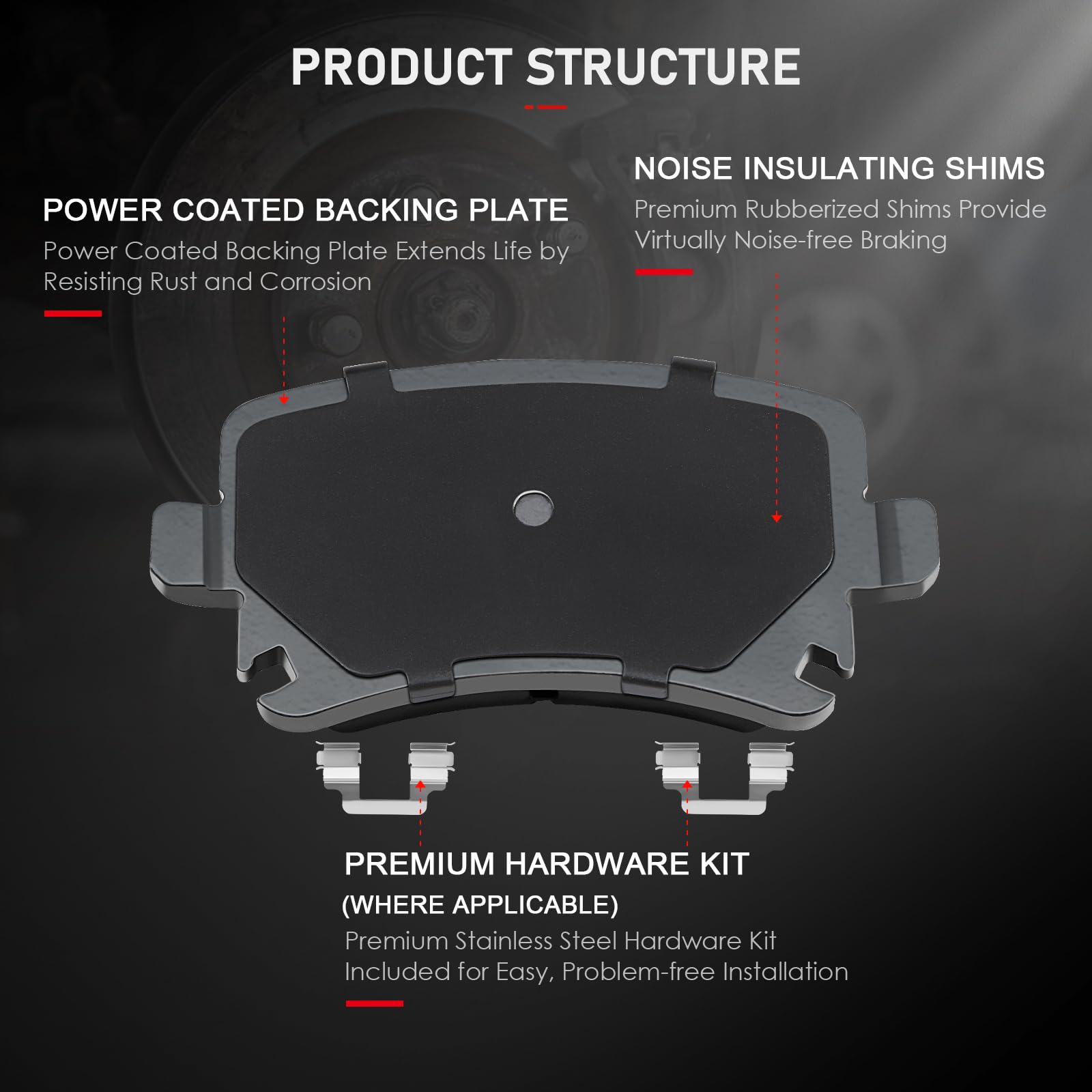 Cciyu D1108 4Pcs Rear Ceramic Brake Pads Kits 2006-2013 For Audi,2009-2018 For Volkswagen