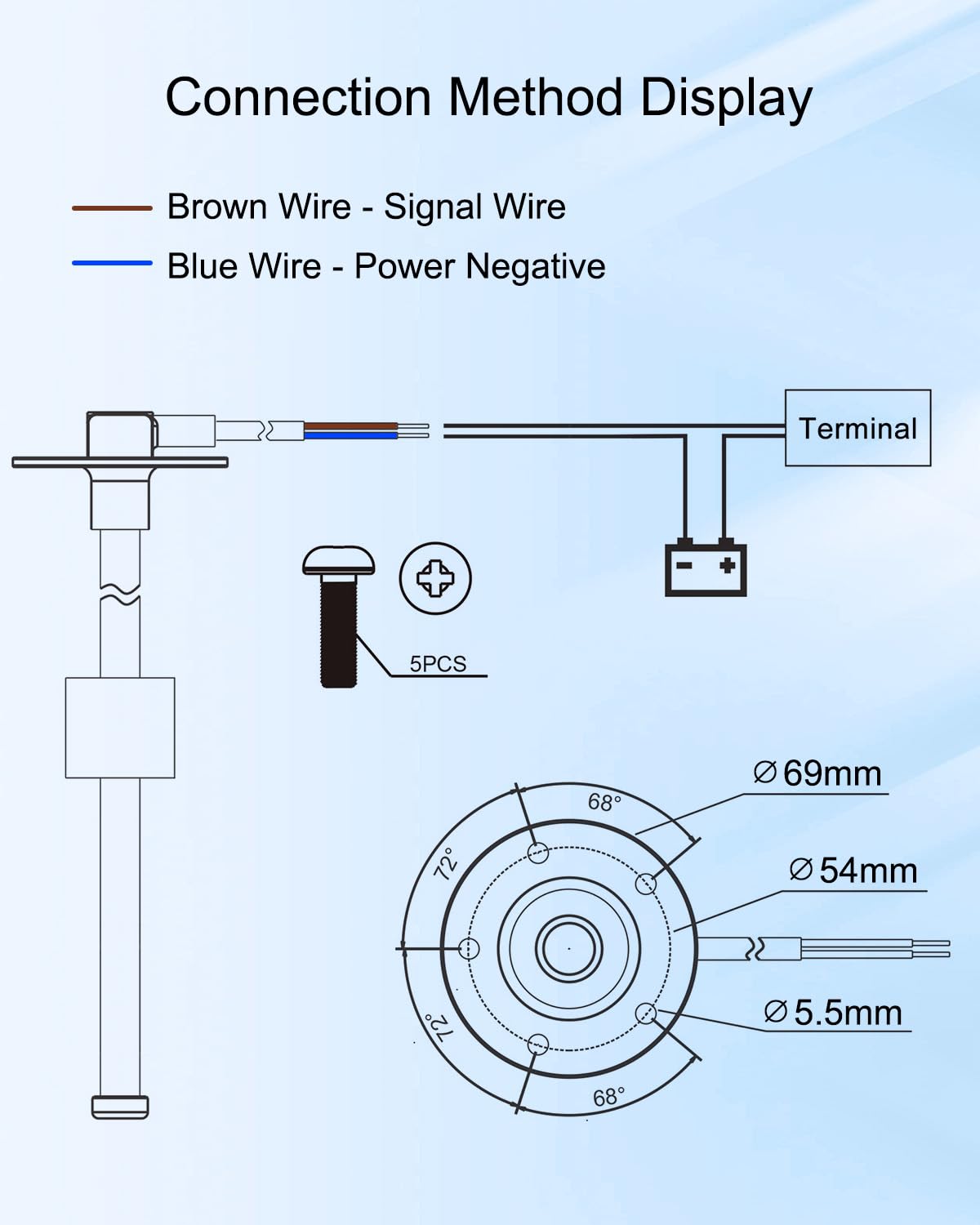 Fuel Level Sending Unit 240-33 ohms 8''(200mm) for Marine Boat Truck Car, Fuel Water Level Gauge Sensor Stainless Steel Fuel Gas