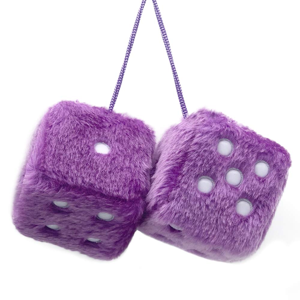 Ygmoner Pair Of Retro Square Mirror Hanging Couple Fuzzy Plush Dice With Dots For Car Decoration (Purple)