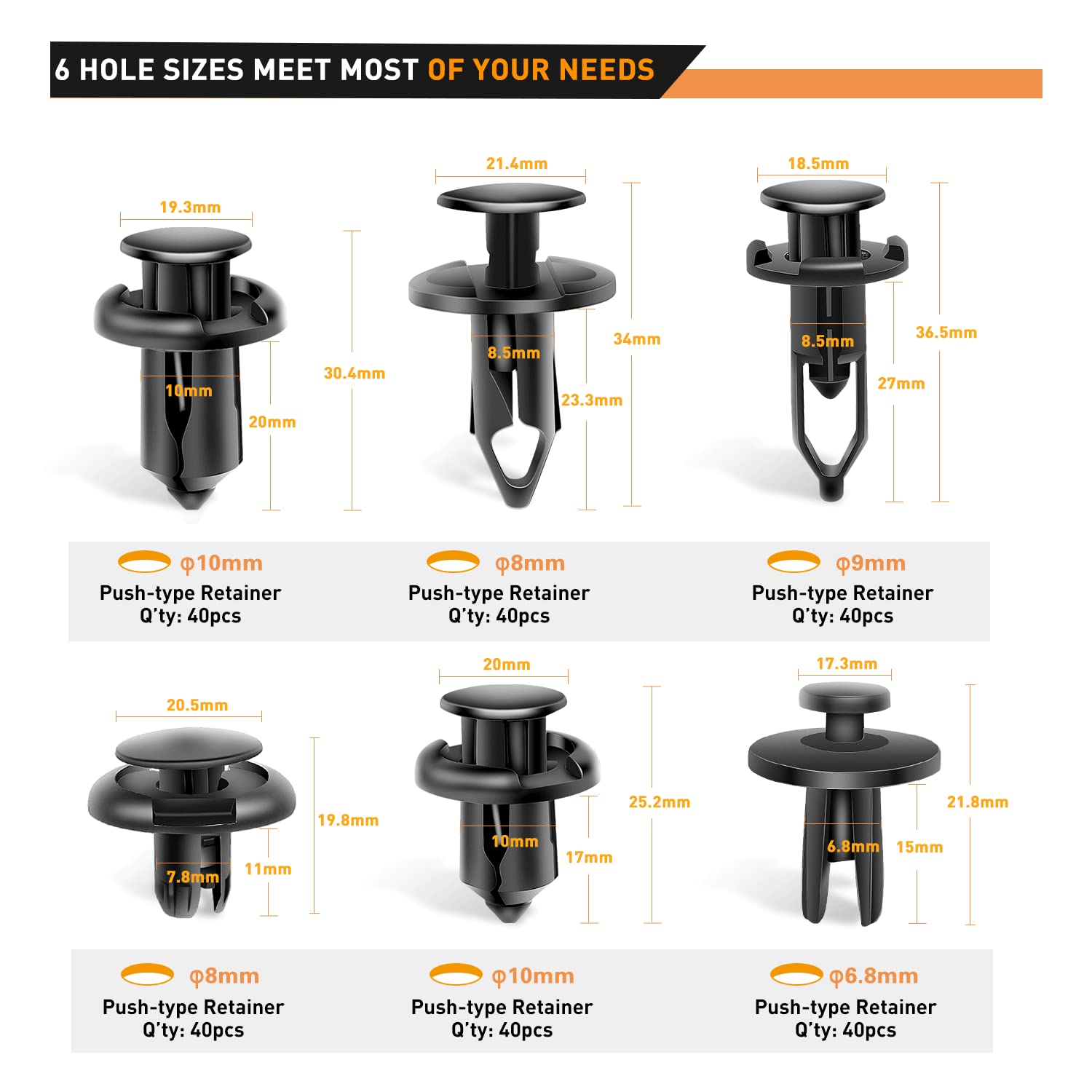 Gooacc 240Pcs Car Retainer 6.3Mm 8Mm 9Mm 10Mm Expansion Screws Replacement Kit Bumper Push Rivet Clips, 1Pc Fastener Remover,Bla